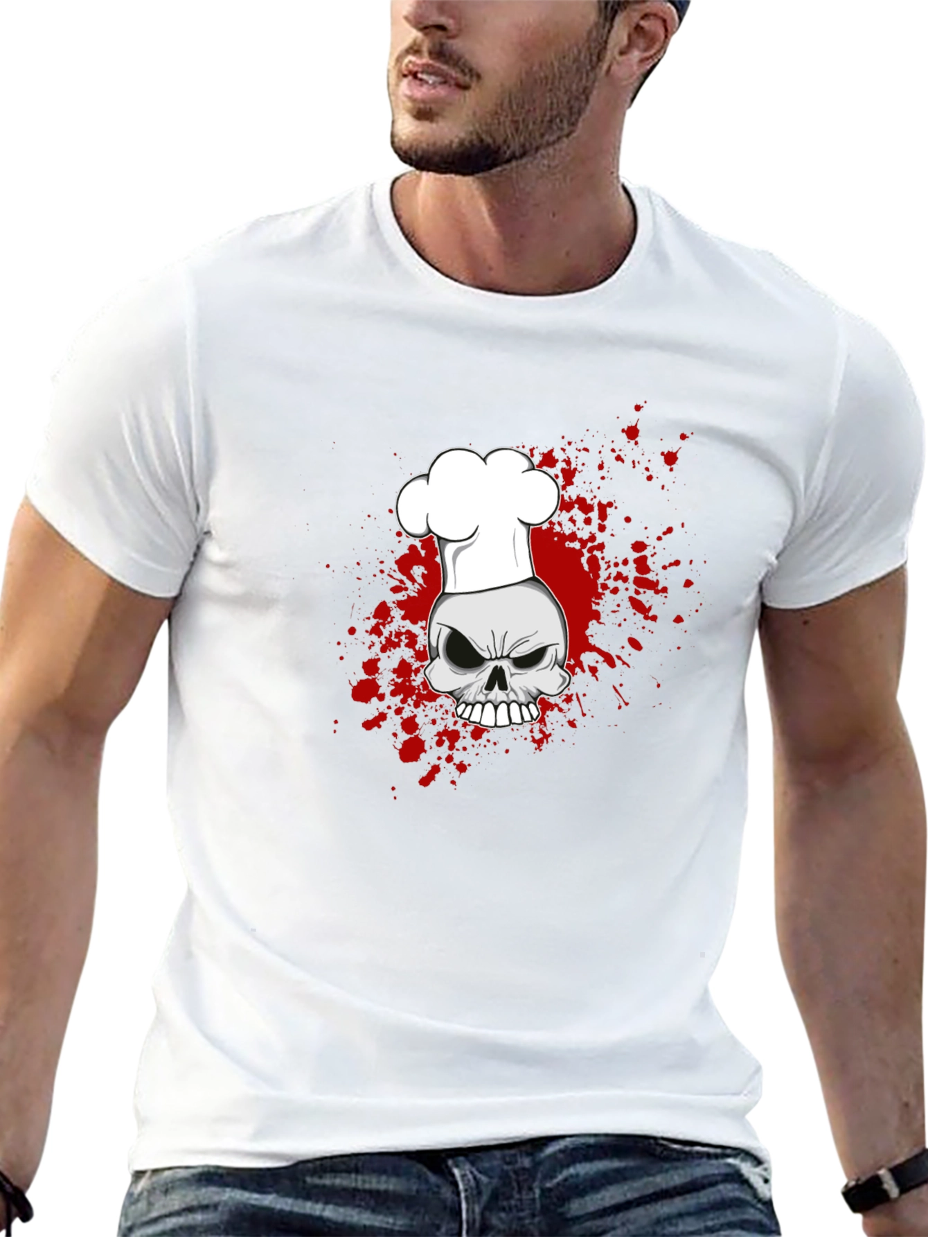 Black Chef Skull Graphic Tee - Culinary Horror Style view 13