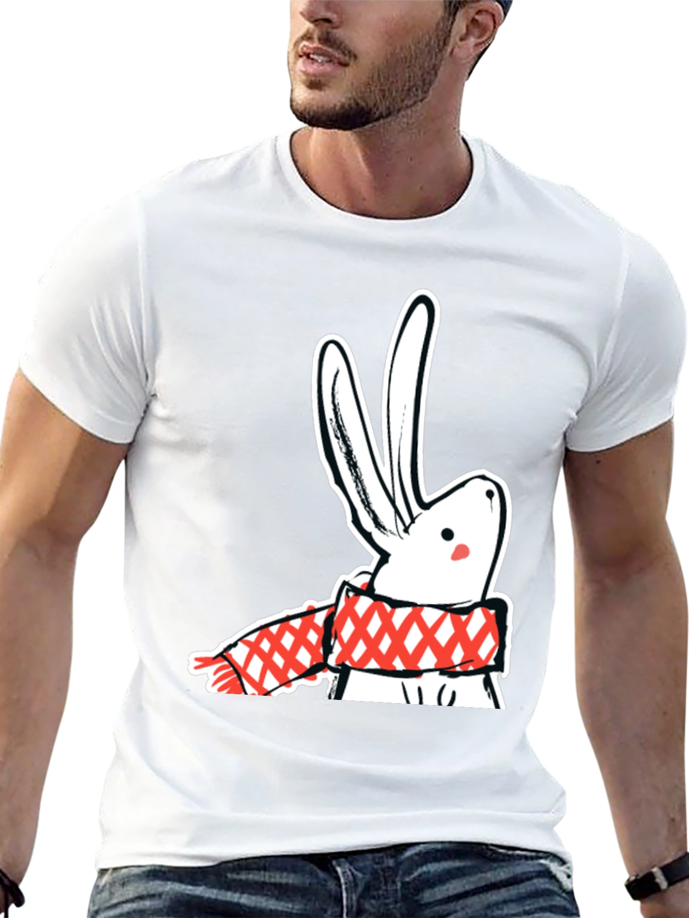 Black Black T-Shirt with Rabbit & Scarf Graphic view 13