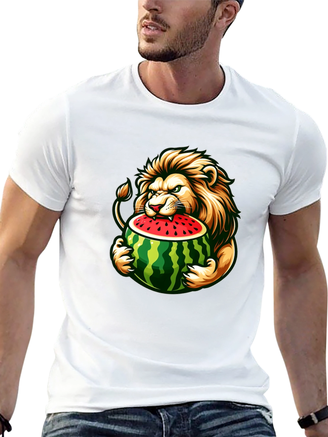 Black Lion Eating Watermelon Graphic Tee view 13