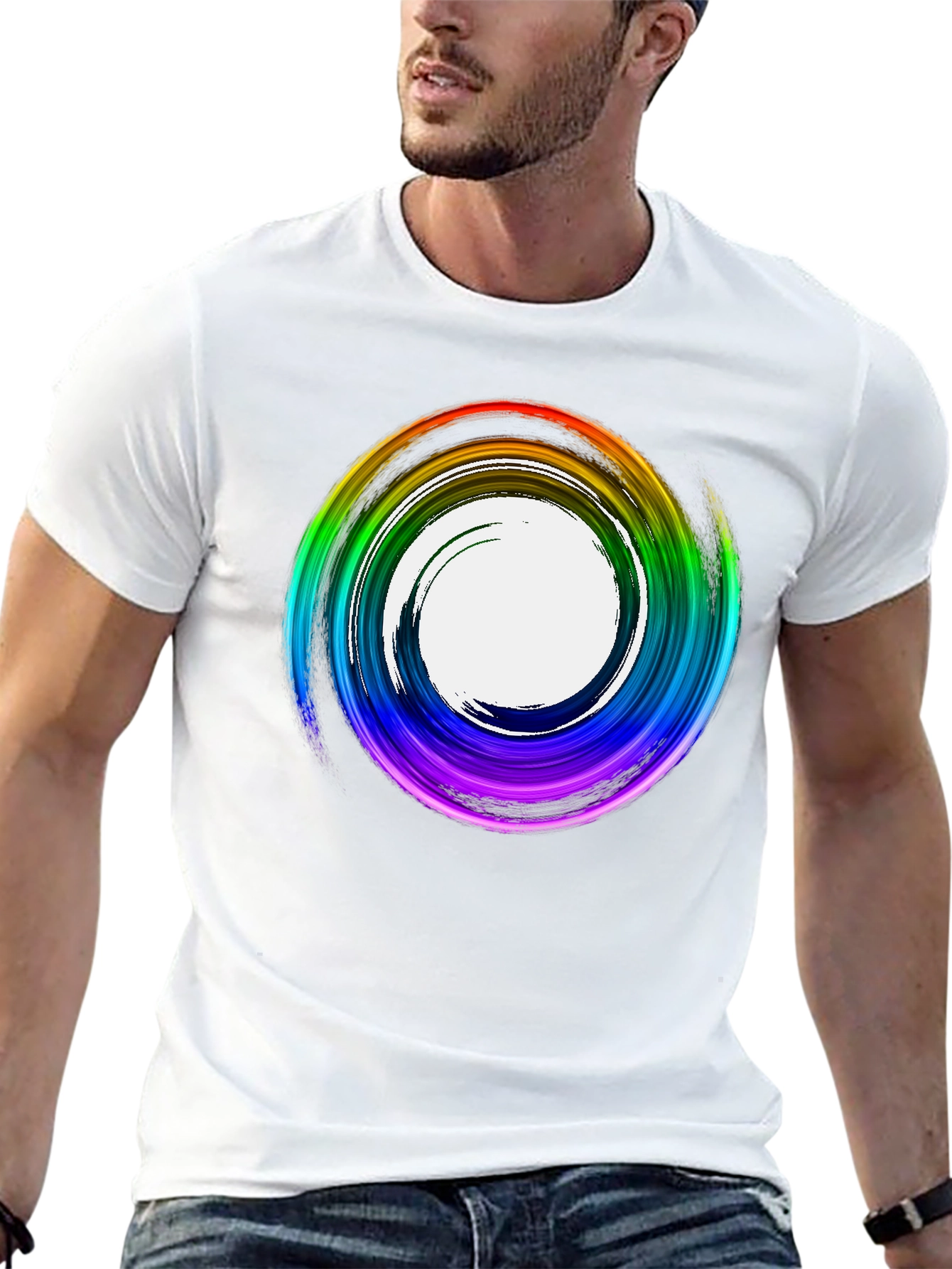 Black Rainbow Swirl Graphic Tee - Stylish Casual Top view 13