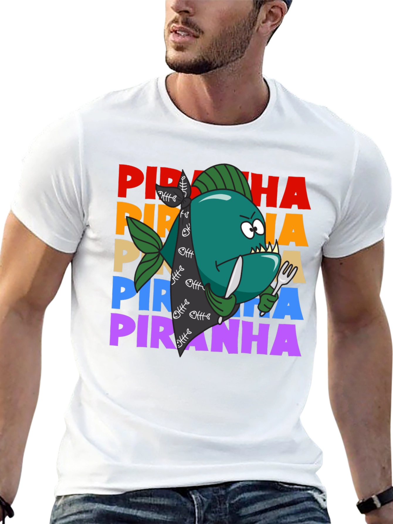 Black Piranha Graphic T-Shirt - Funny Fish Design view 13