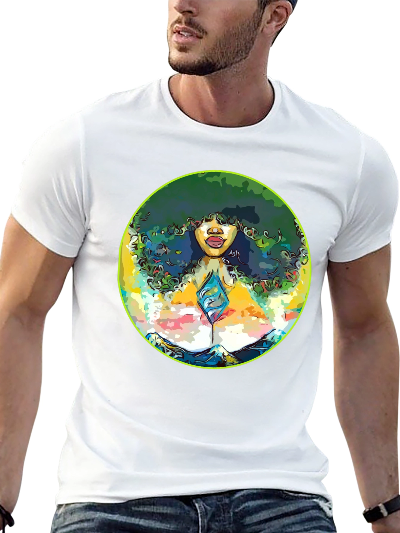Black Afro Woman Graphic Tee - Artistic Portrait T-Shirt view 13