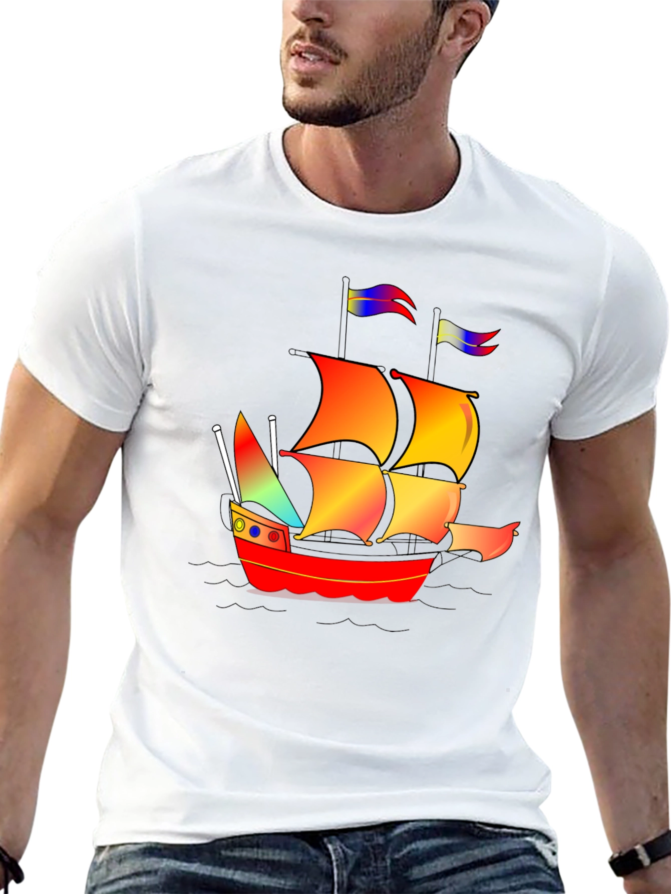 Black Colorful Pirate Ship Graphic Tee view 13