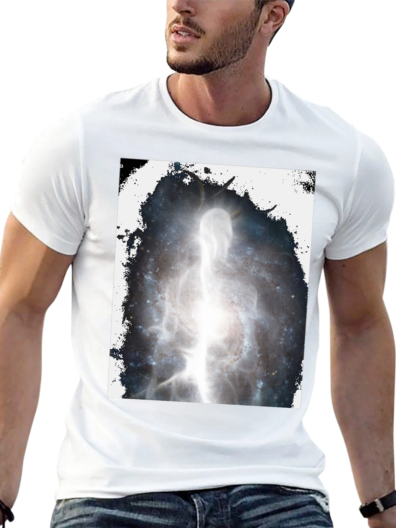 Black Cosmic Being Black Graphic T-Shirt view 13
