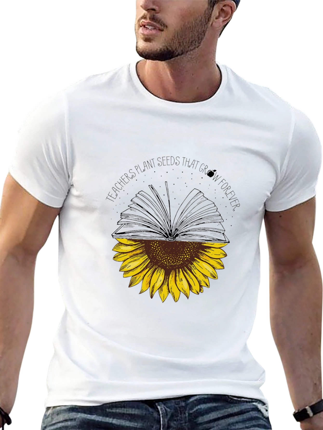 Black Teacher's Plant Seeds Sunflower Book T-Shirt view 13