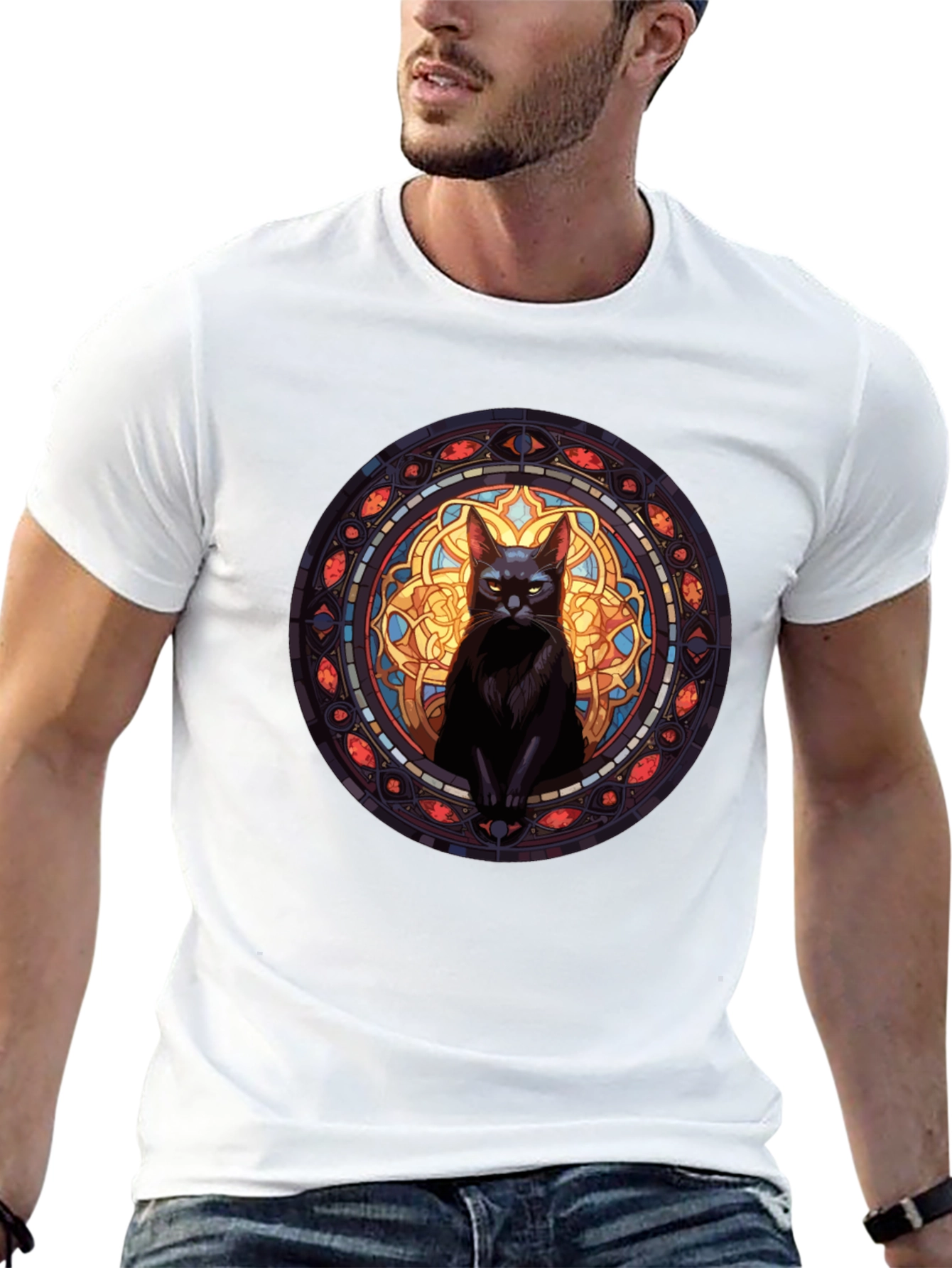 Black Stained Glass Cat Graphic Tee view 13