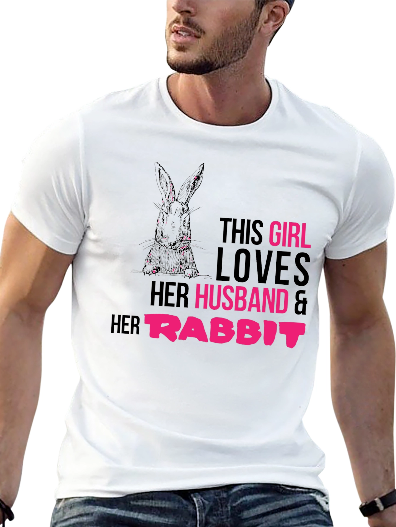 Black Girl Loves Husband and Rabbit T-Shirt view 13