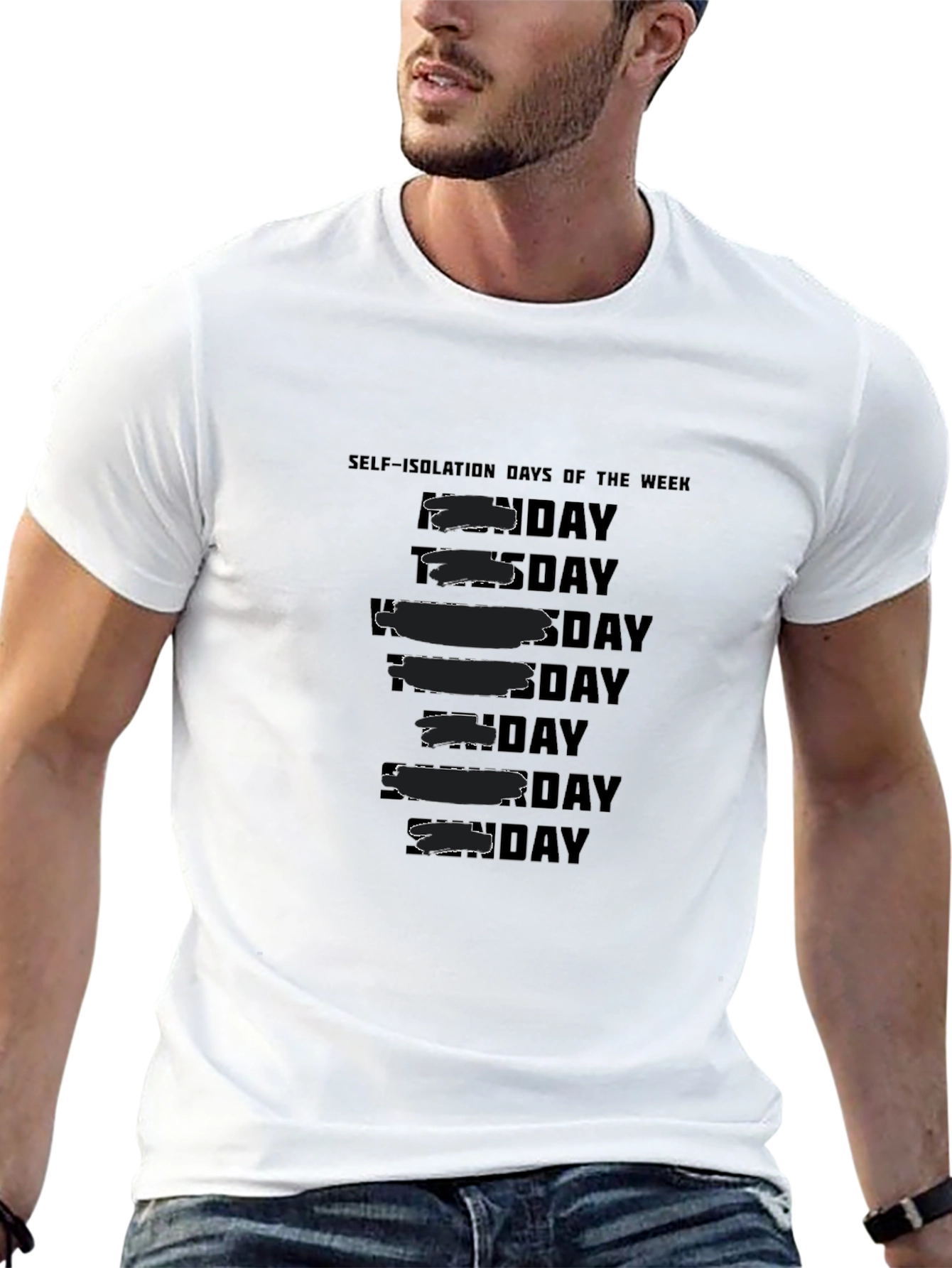 Black Self-Isolation Days of the Week T-Shirt view 13