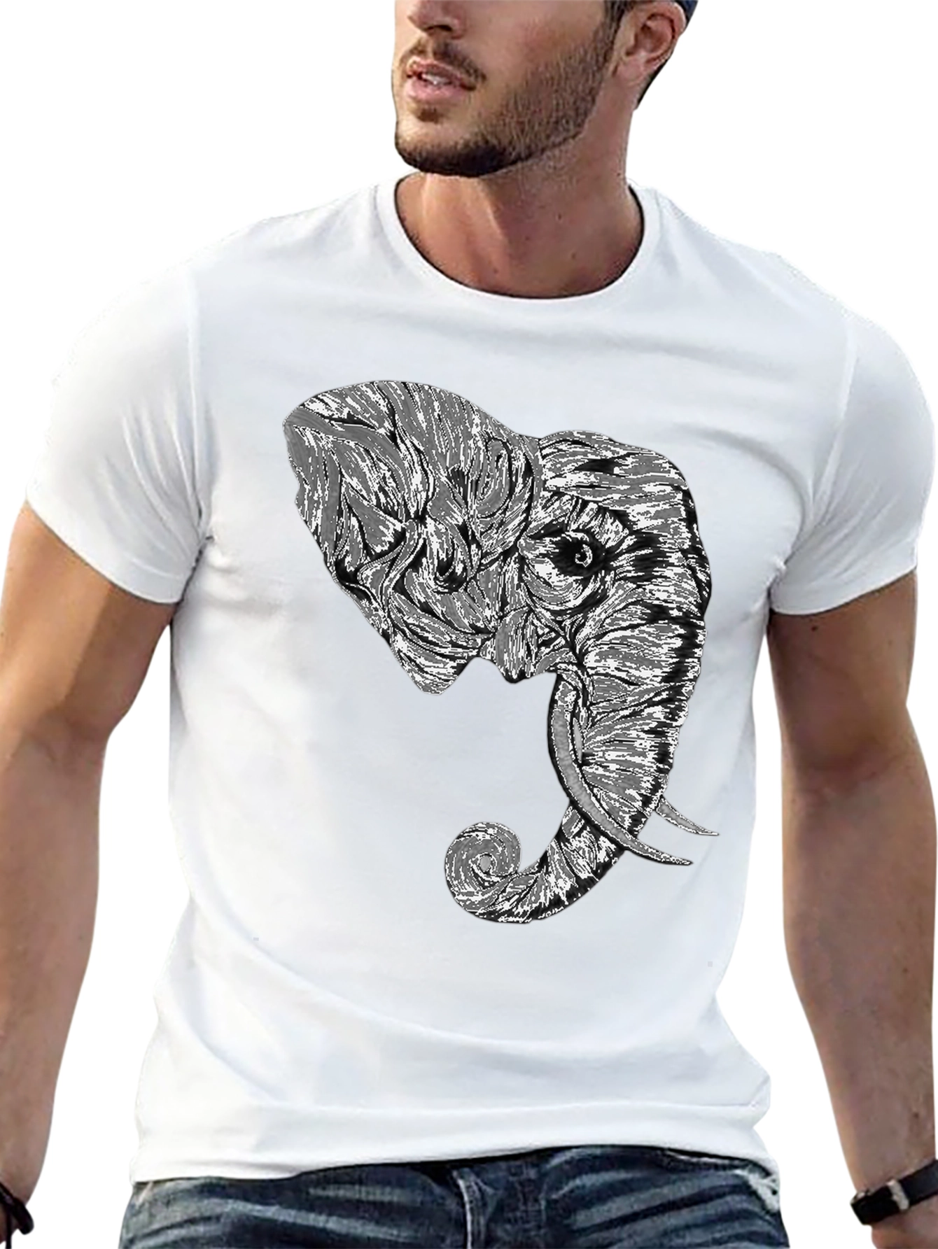 Elephant Graphic Tee - Stylish Men's Black T-Shirt - 13