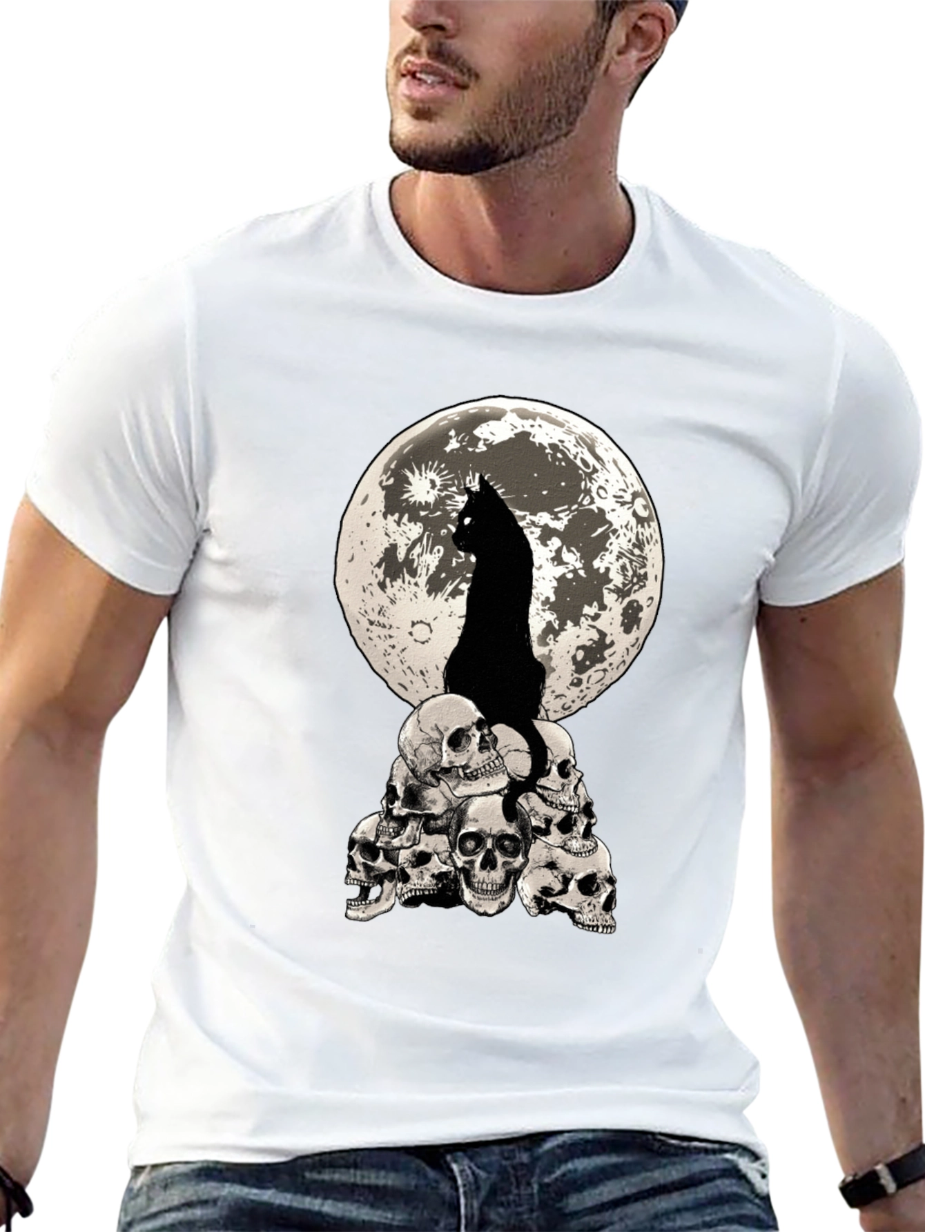 Black Cat Moon Skulls Graphic Tee view 13