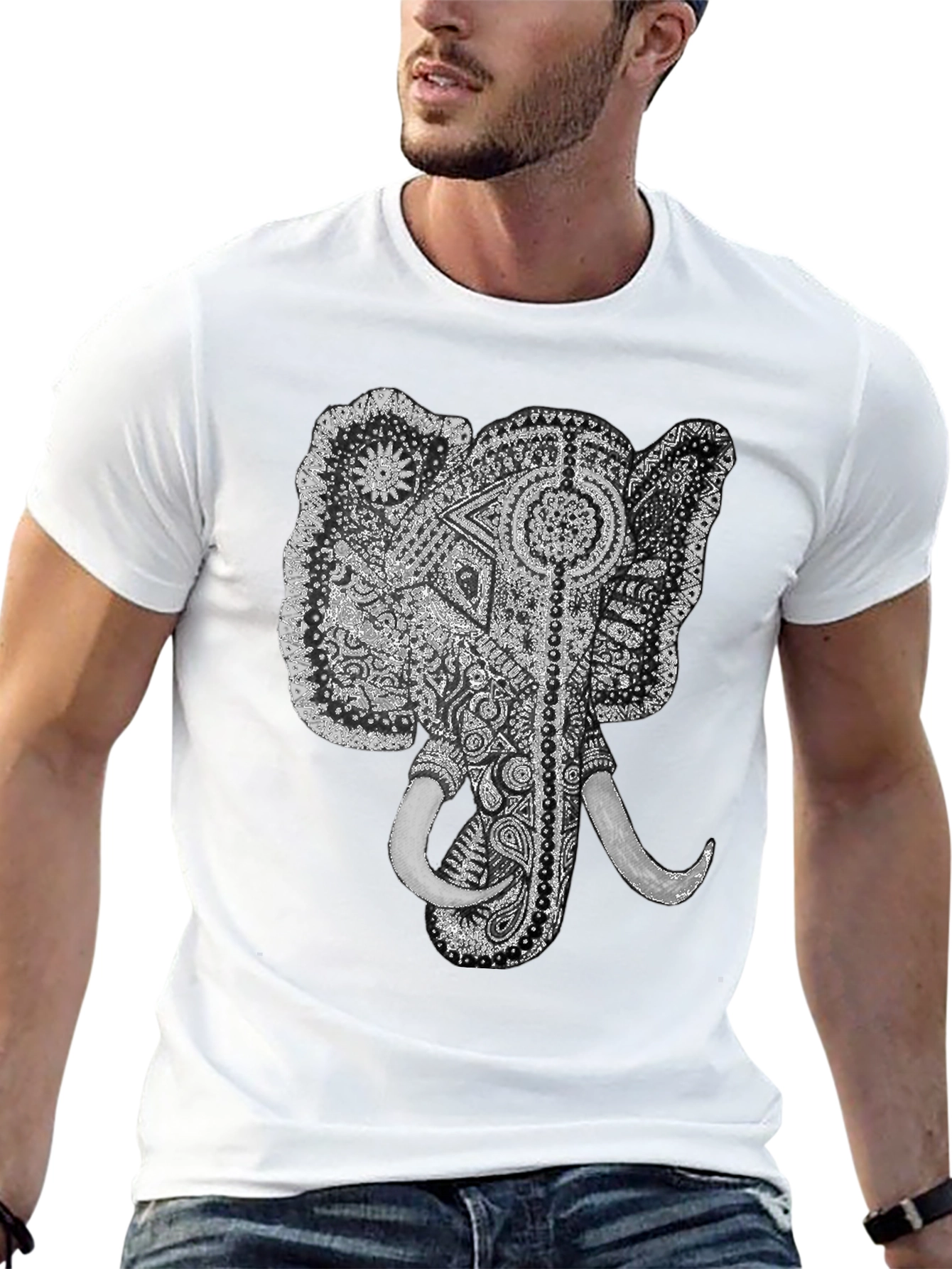Black Elephant Graphic Tee - Black Cotton T-Shirt view 13