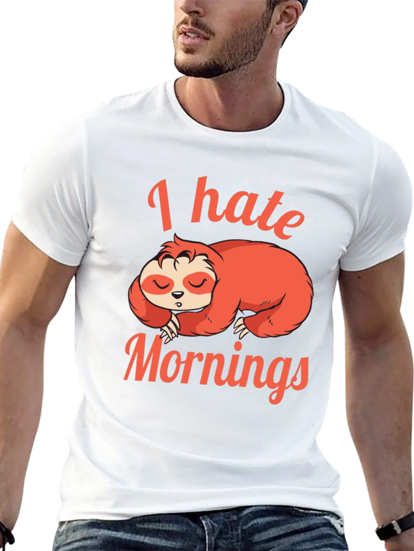 Black I Hate Mornings Sloth Graphic T-Shirt view 13