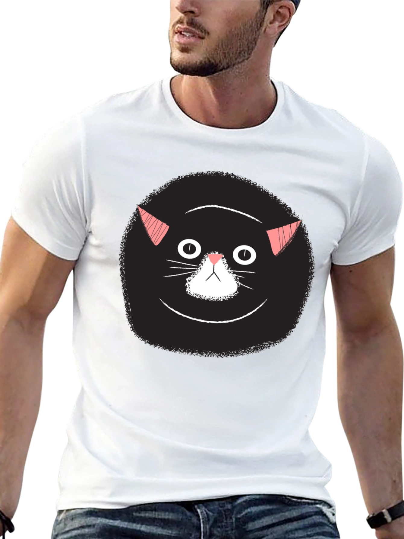 Black Funny Black Cat Face Graphic T-Shirt view 13