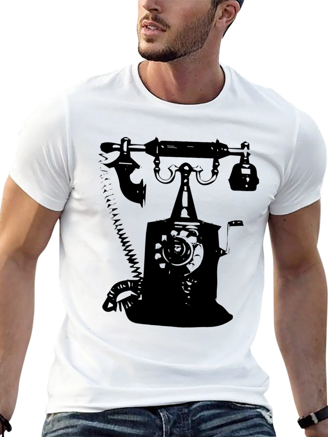 Black Retro Rotary Phone Graphic T-Shirt - Classic Design view 13