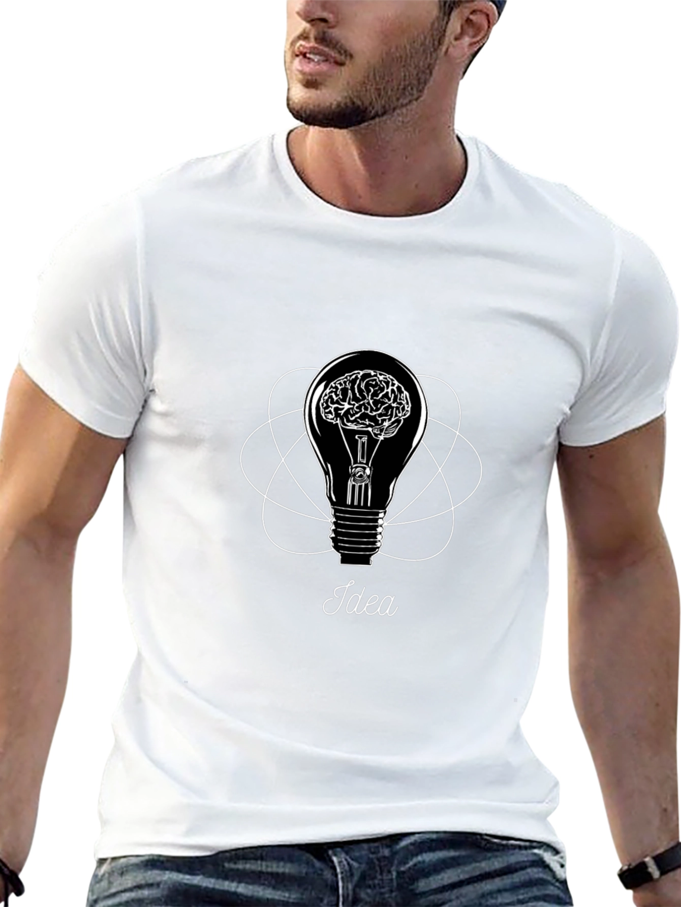 Black Idea Lightbulb Brain Graphic Tee - Think Outside the Box view 13