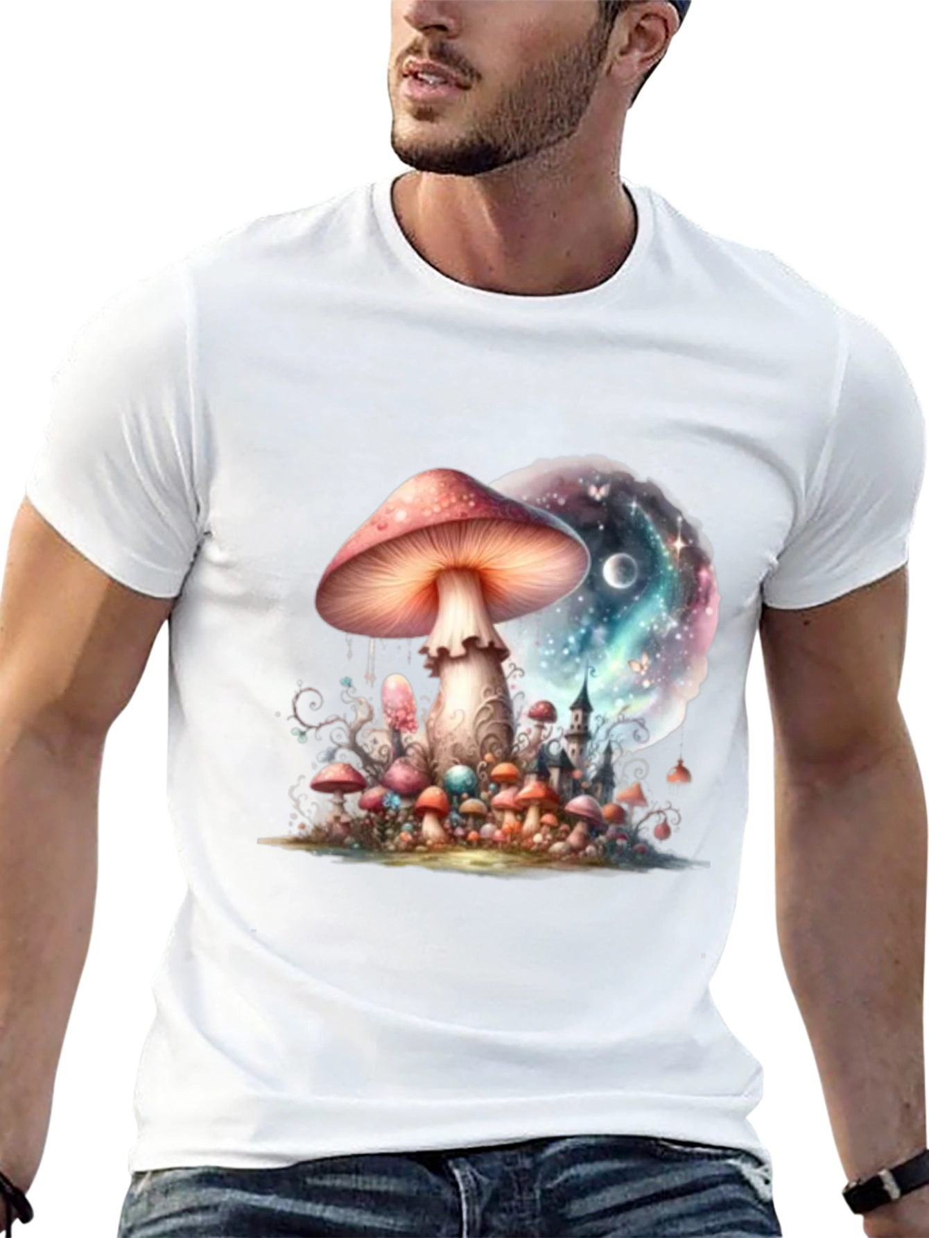 Black Mushroom Galaxy Graphic Tee - Fantasy Design view 13