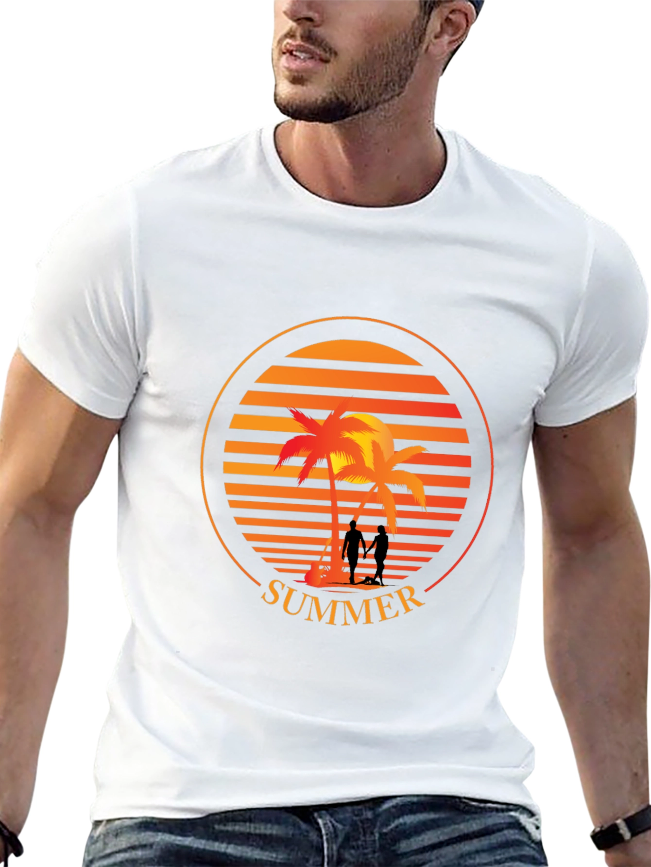 Black Summer Palm Tree Sunset Graphic T-Shirt view 13