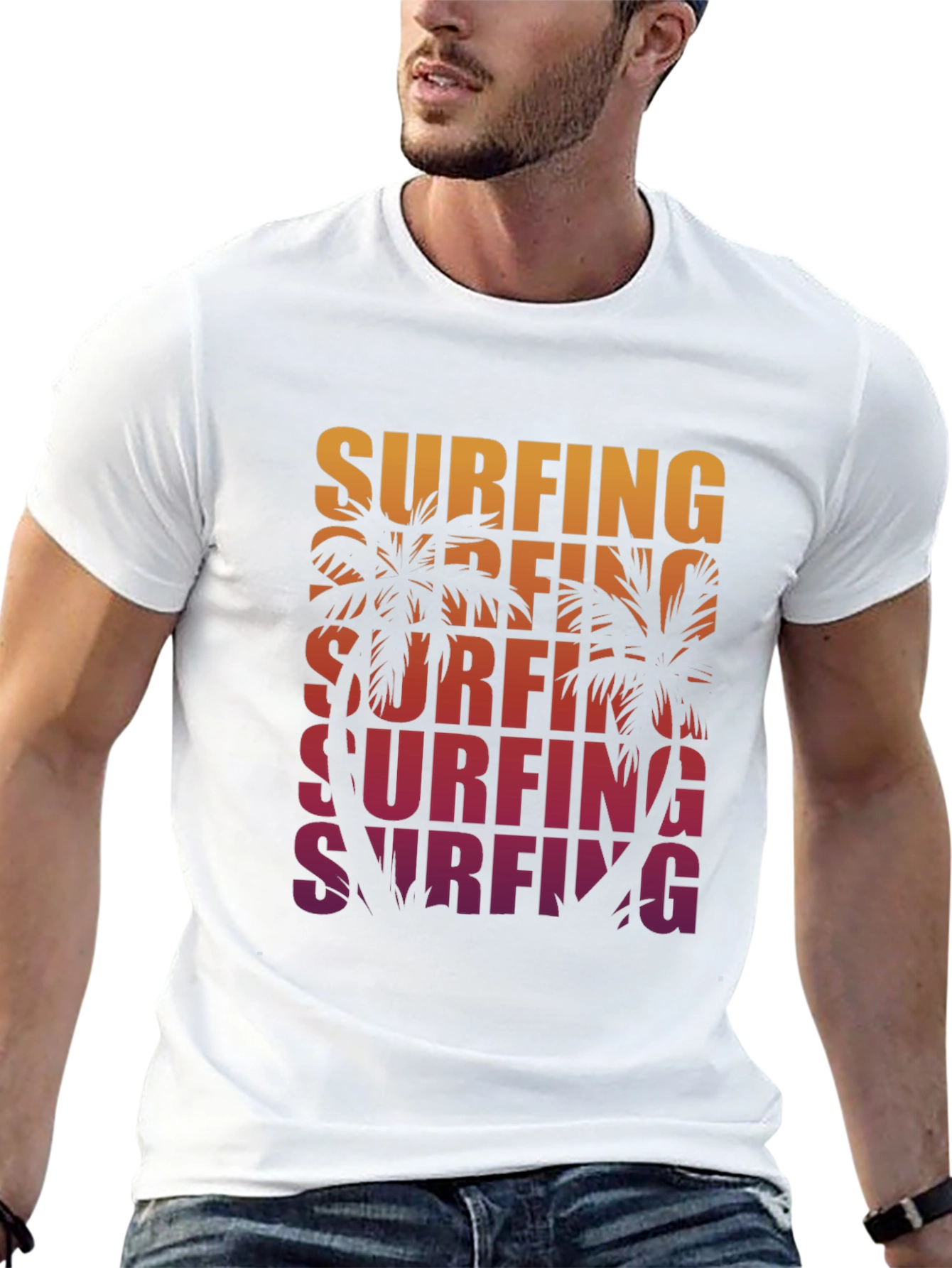Black Surfing Palm Tree Graphic Tee - Retro Style view 13