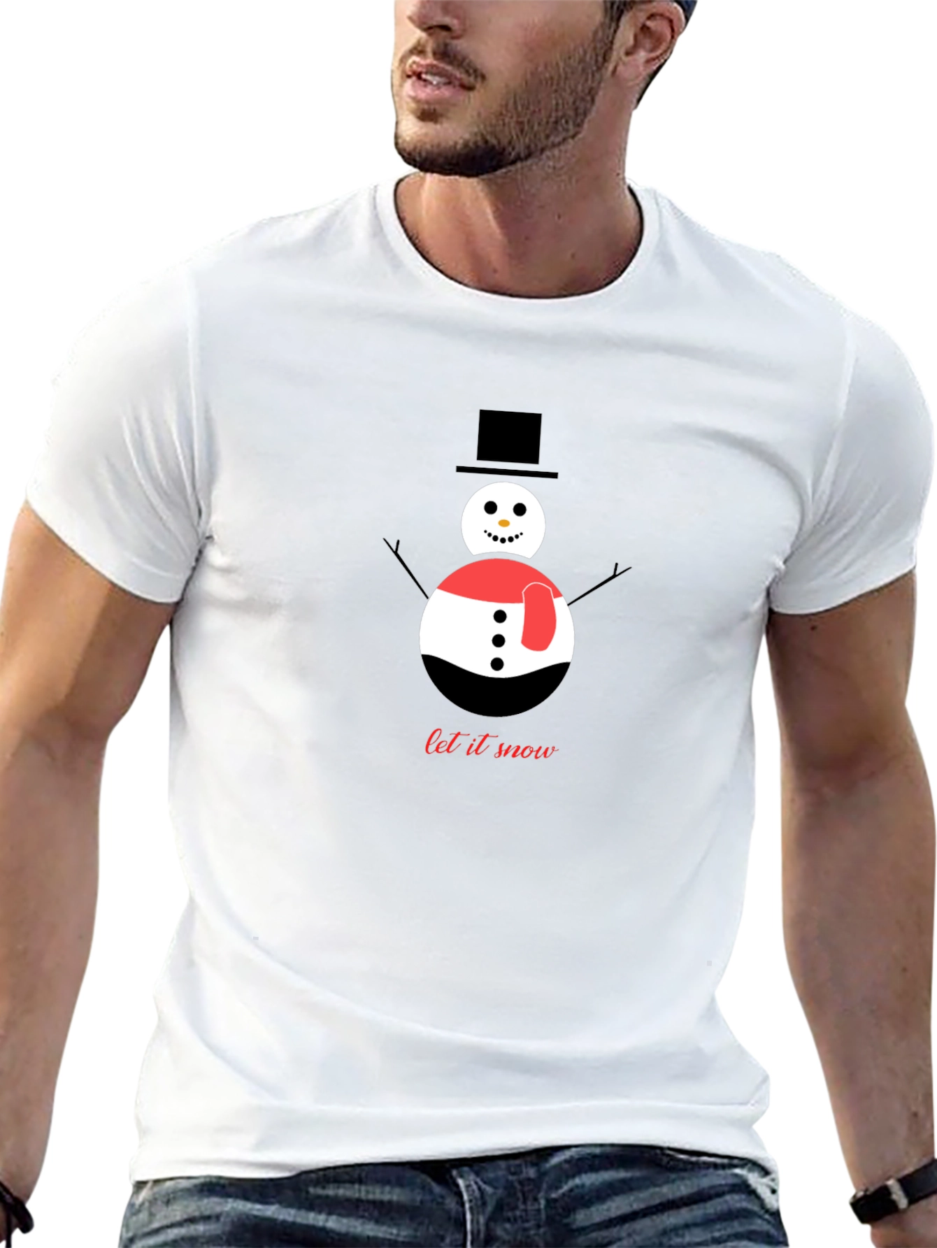 Black Snowman Graphic Tee - "Let It Snow" Winter Holiday Shirt view 13