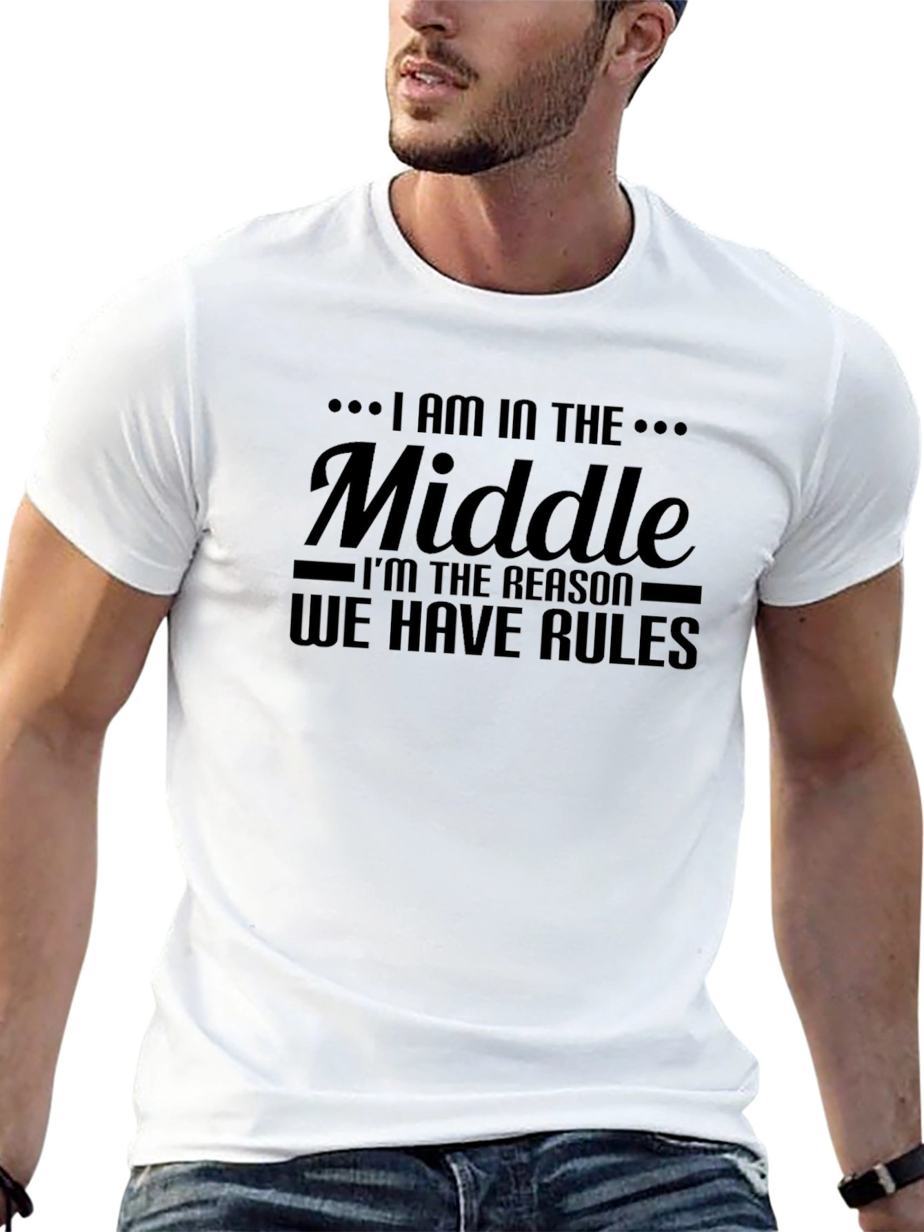Black I am in the Middle T-Shirt - Funny Middle Child Tee view 13