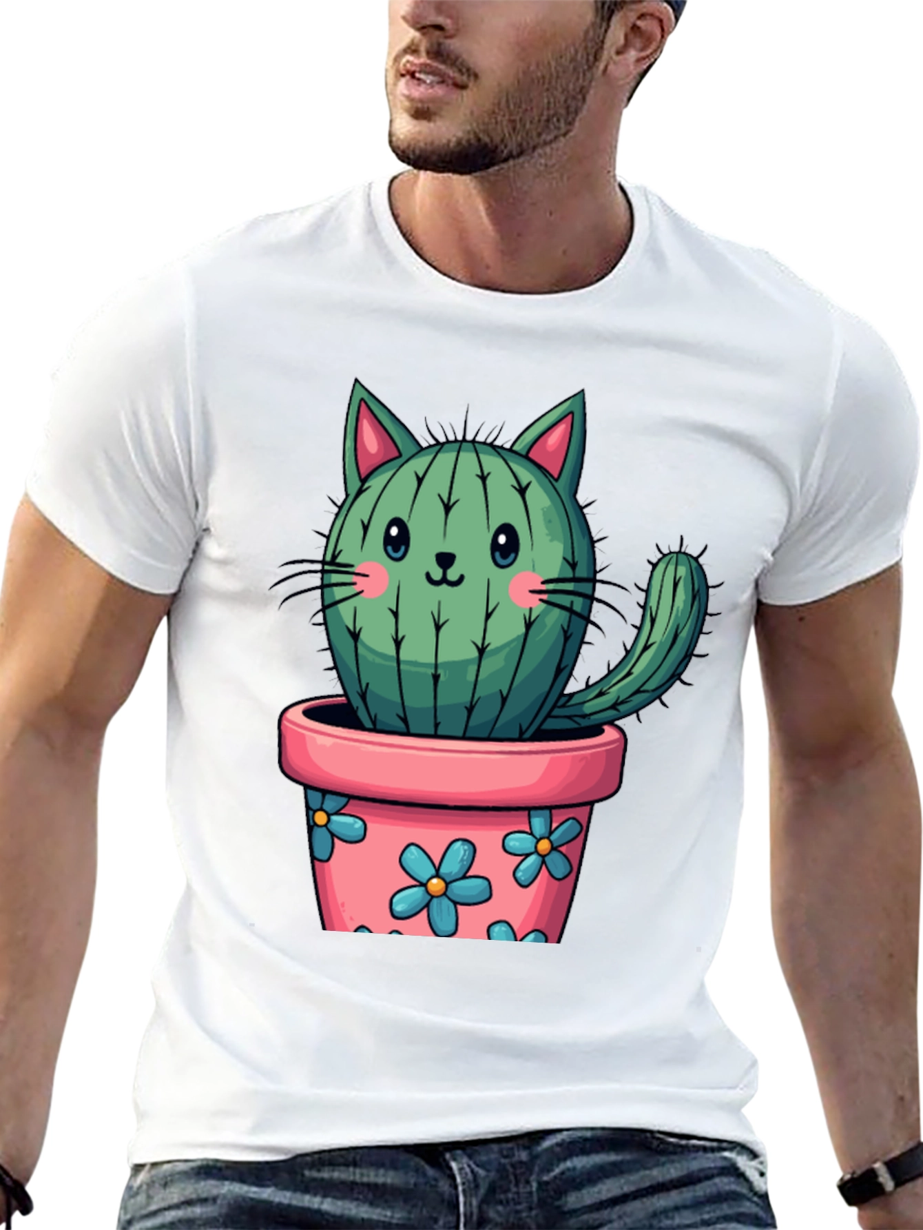 Black Cactus Cat T-Shirt - Potted Plant Kitten Tee view 13