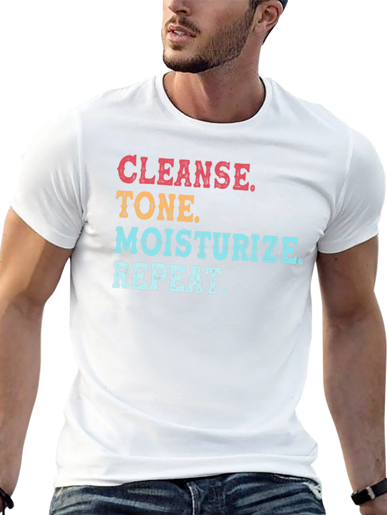 Black Cleanse Tone Moisturize Repeat T-Shirt view 13