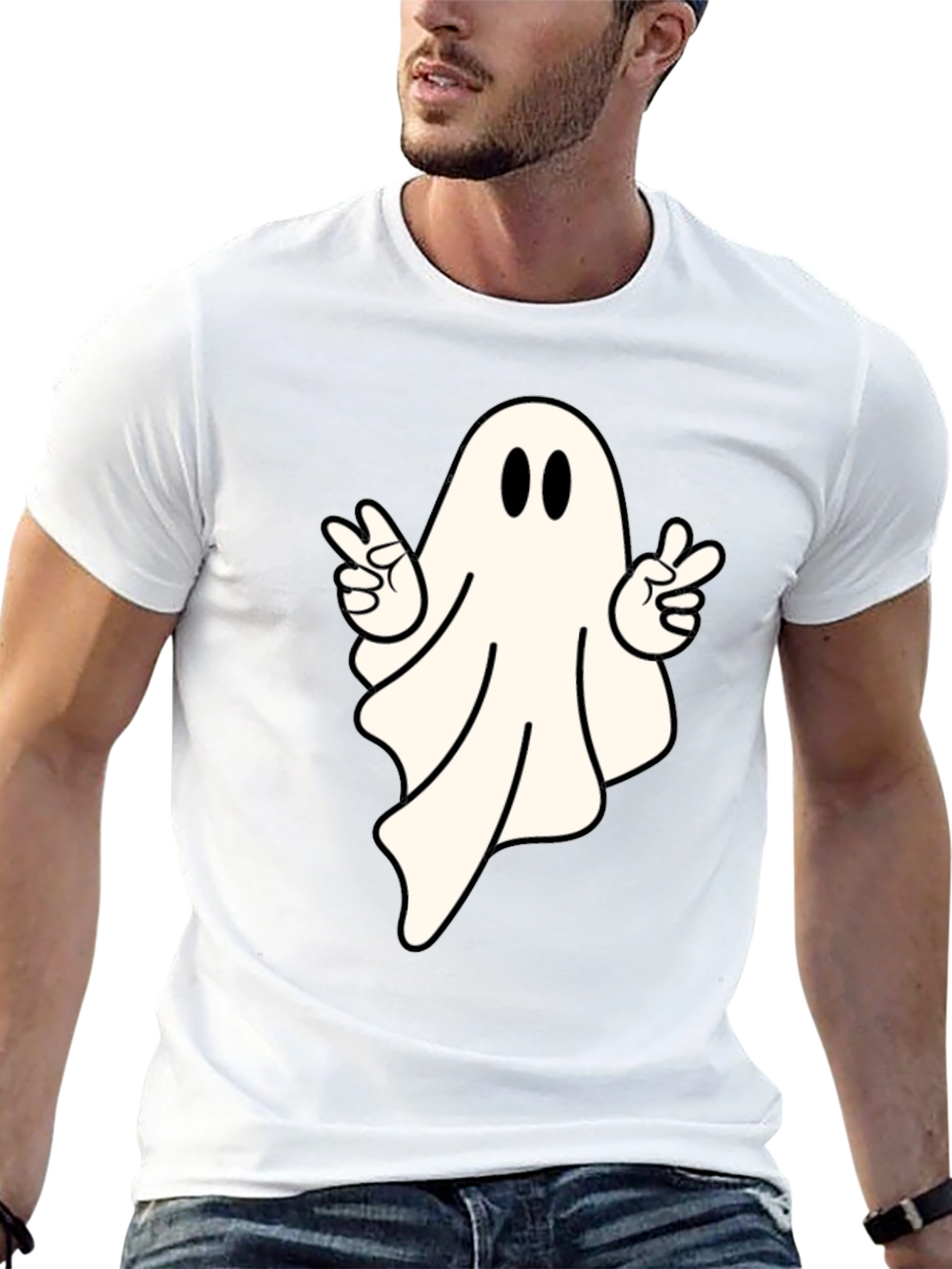 Black Cool Ghost Peace Sign T-Shirt - Spooky Season Apparel view 13