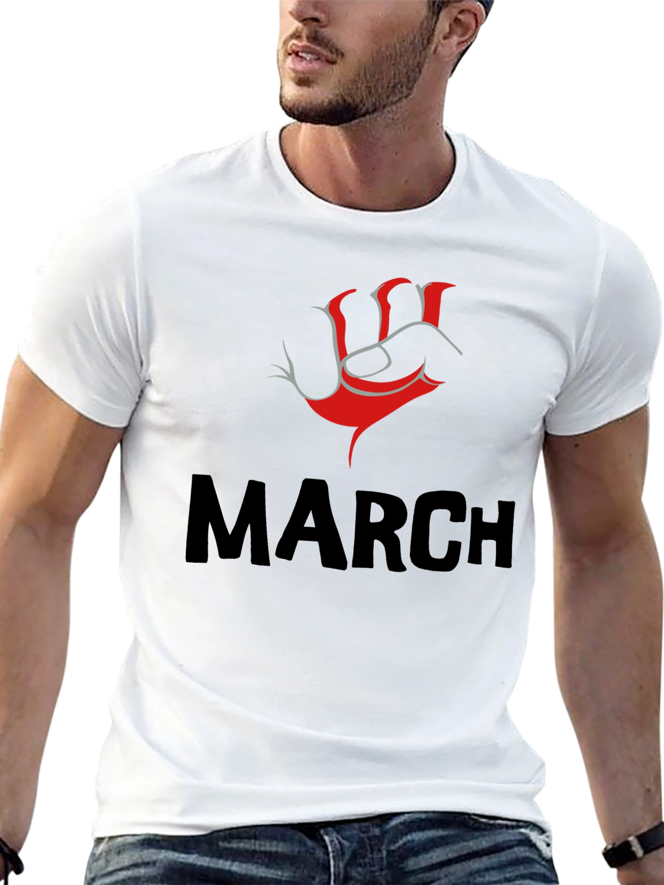 Black Bold March T-Shirt with Red Fist Design - Mens view 13
