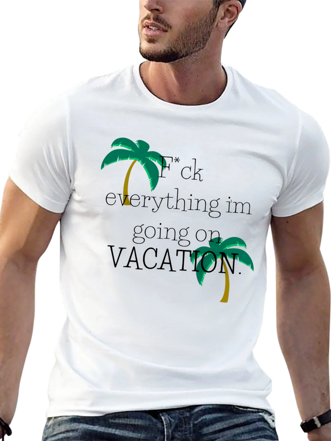 Black Vacation Mode Black T-Shirt - Palm Tree Design view 13