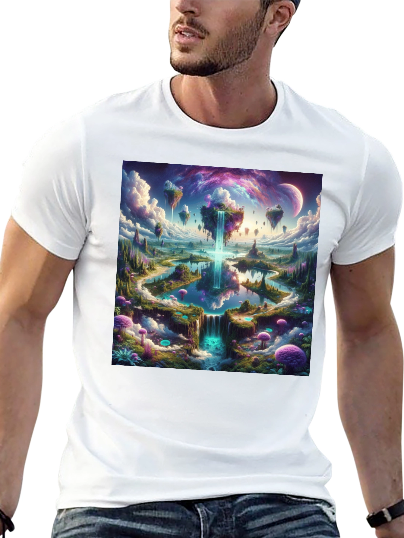 Black Fantasy Landscape Graphic Tee - Black Cotton Blend view 13