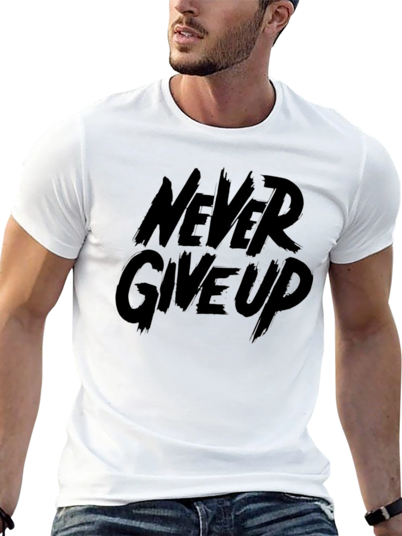 Black Never Give Up Black Graphic Tee view 13