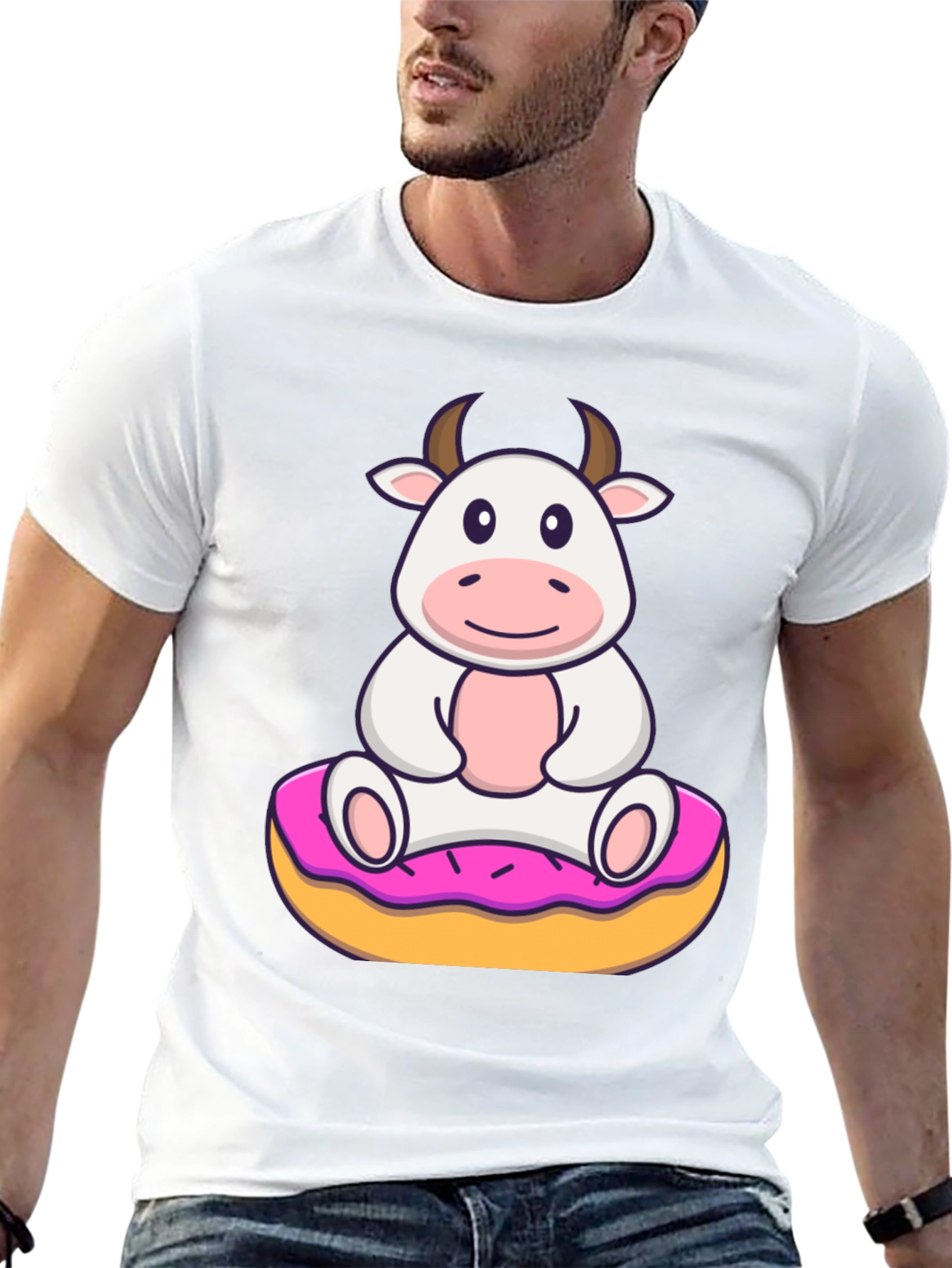 Black Cow on Donut Graphic Tee - Cute Cartoon Style view 13