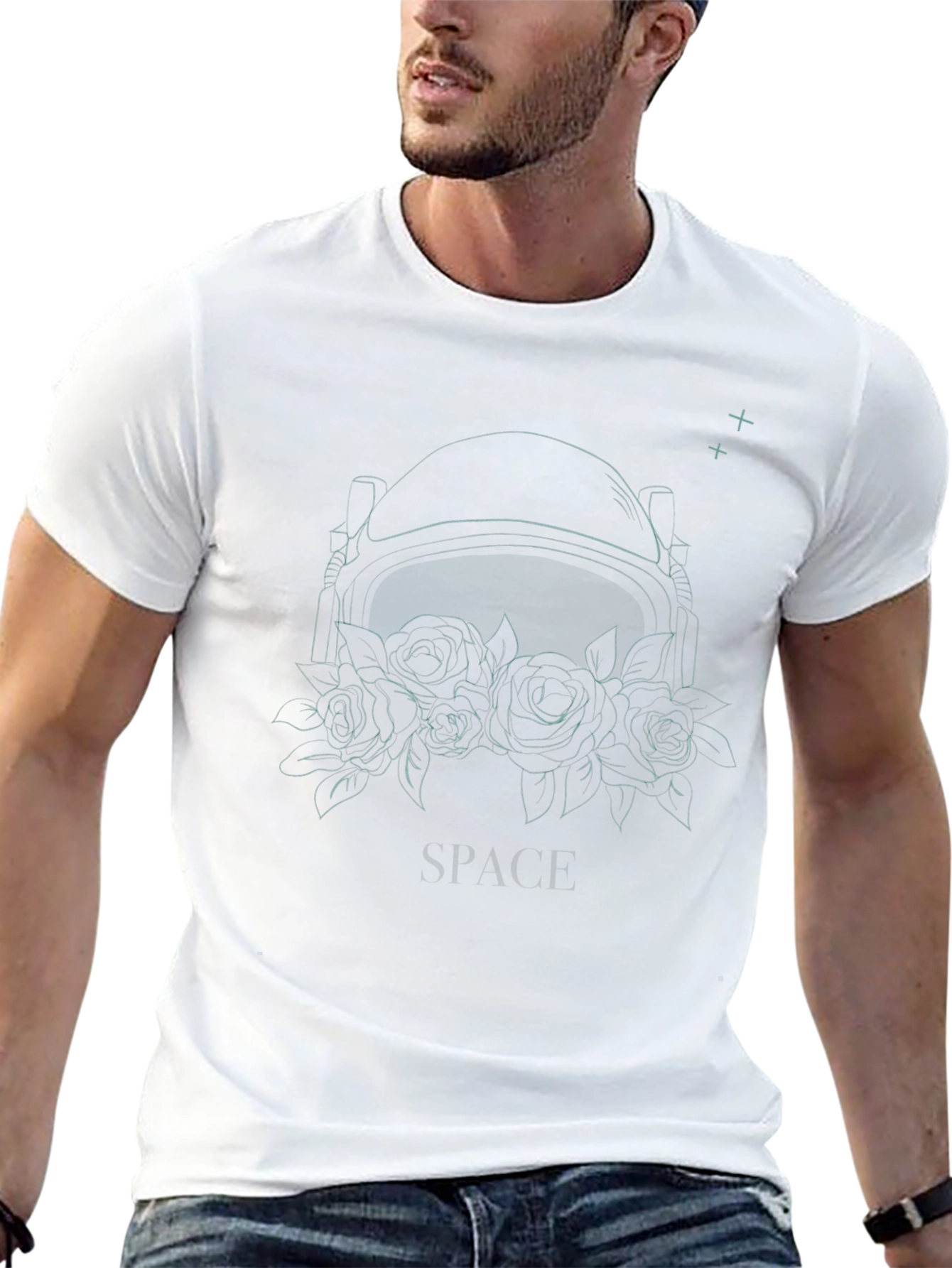 Black Space Helmet Floral Graphic Tee - Black view 13
