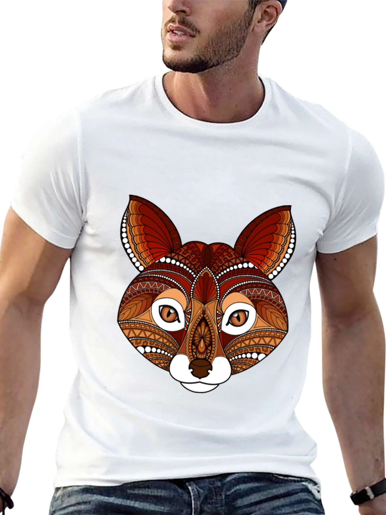 Black Fox Head Graphic Print T-Shirt view 13