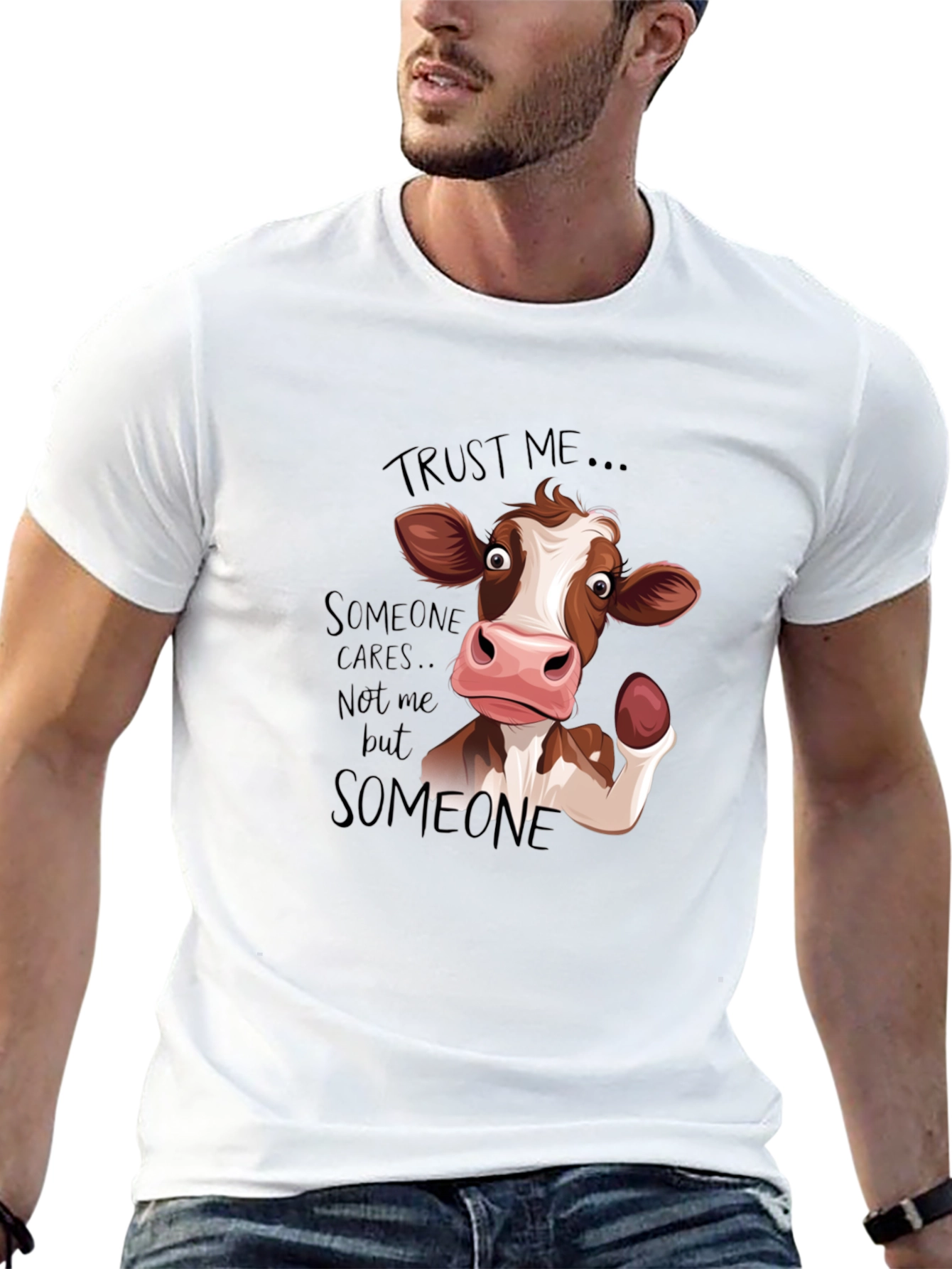 Black Trust Me, Someone Cares Cow Graphic Tee view 13