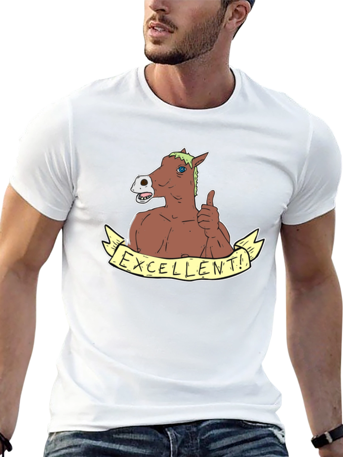 Black Excellent Horse T-Shirt - Funny Cartoon Animal Tee view 13