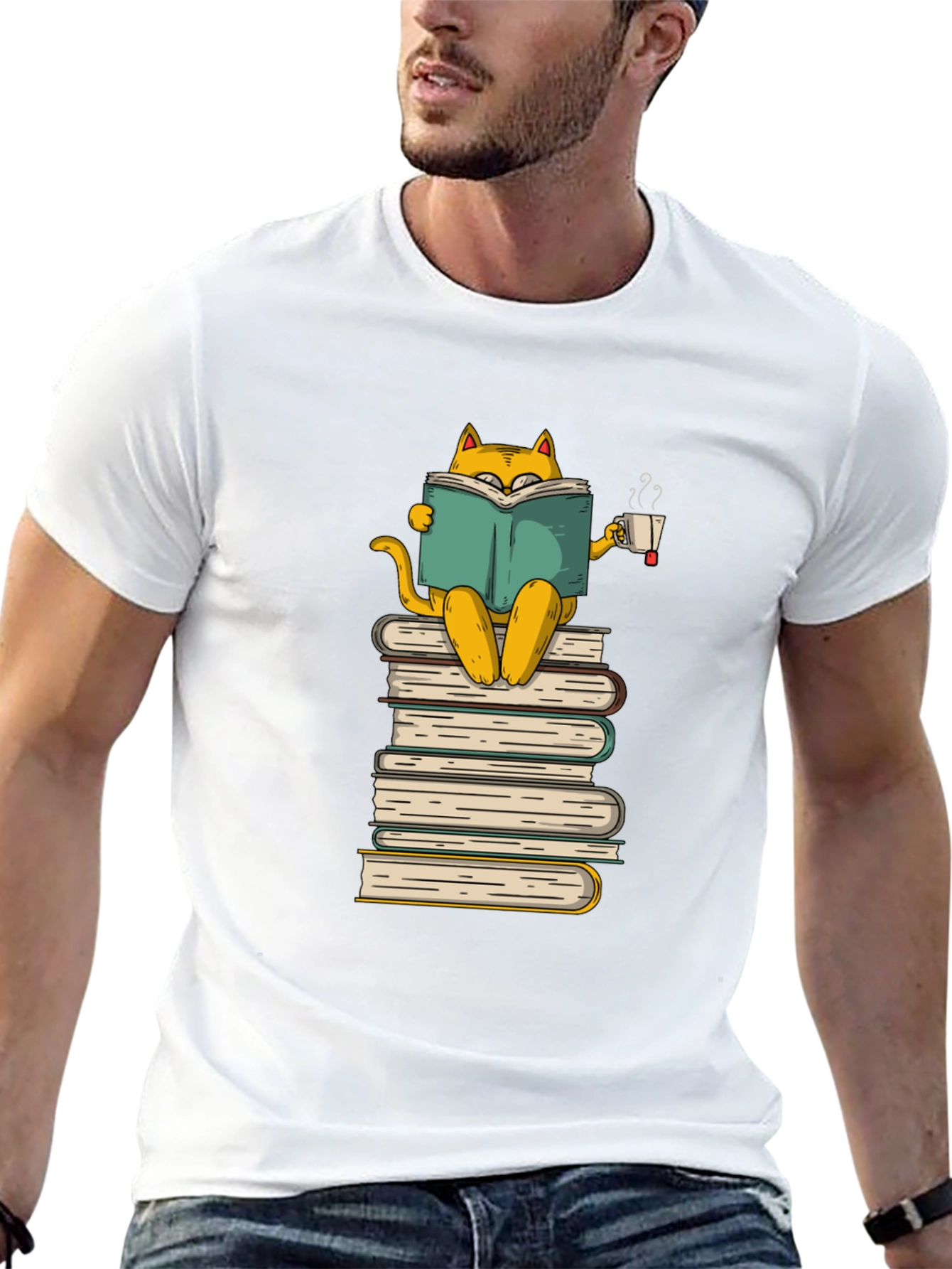 Black Bookish Cat T-Shirt: Cozy Reader view 13
