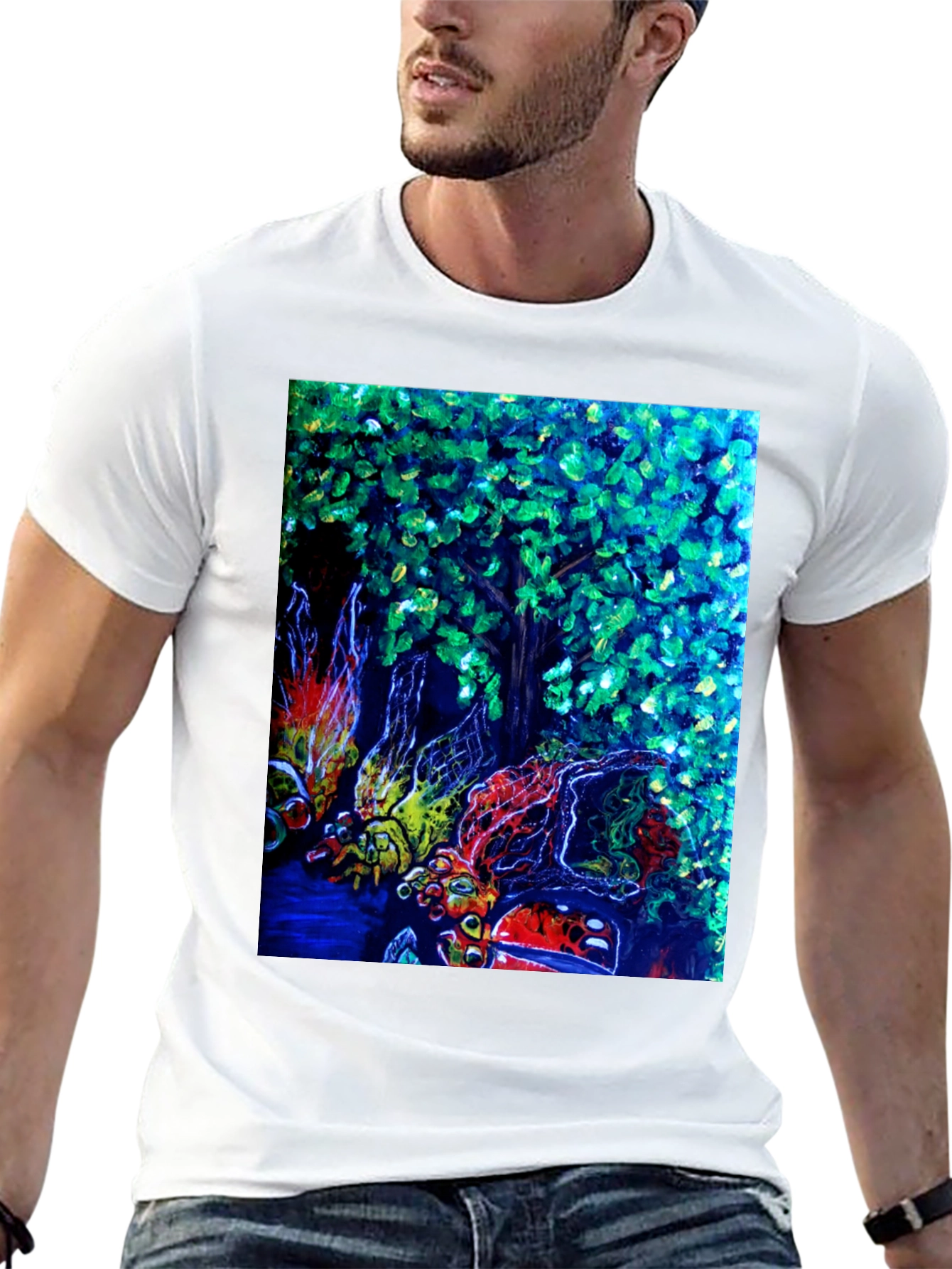 Black Nature Art Graphic Print Black T-Shirt view 13