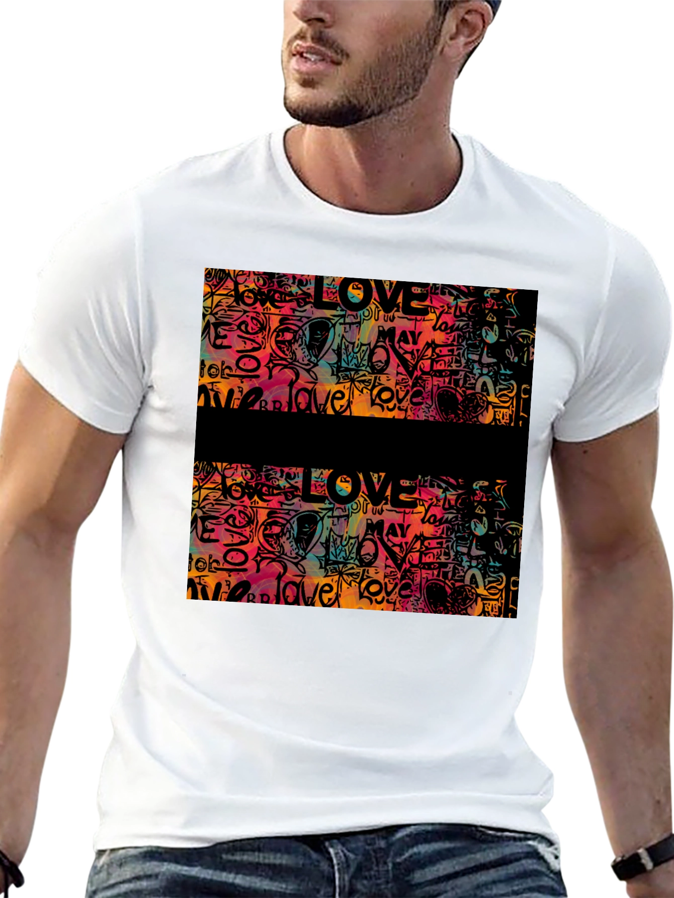 Black Love Graffiti Graphic Tee - Men's Black T-Shirt view 13
