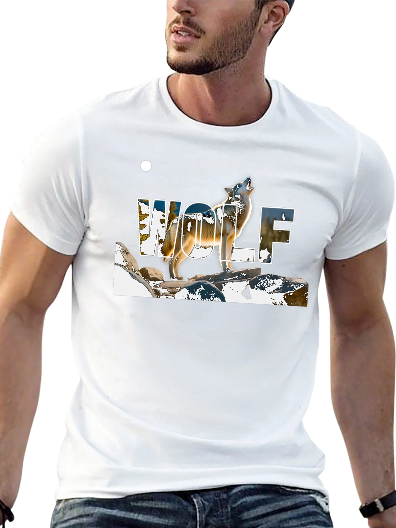 Black Wolf Graphic Print Black T-Shirt view 13