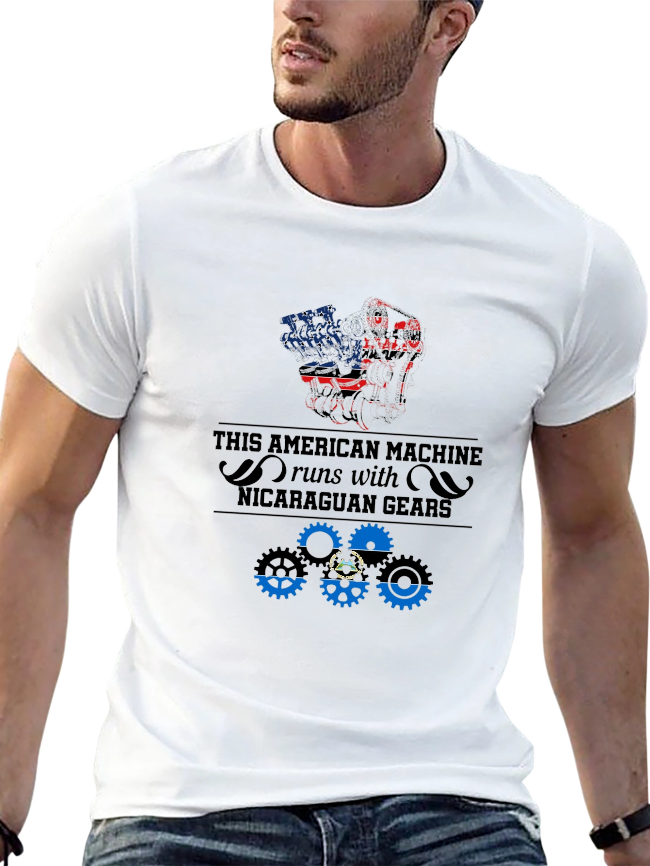 Black American Machine Nicaragua Gears T-Shirt view 13