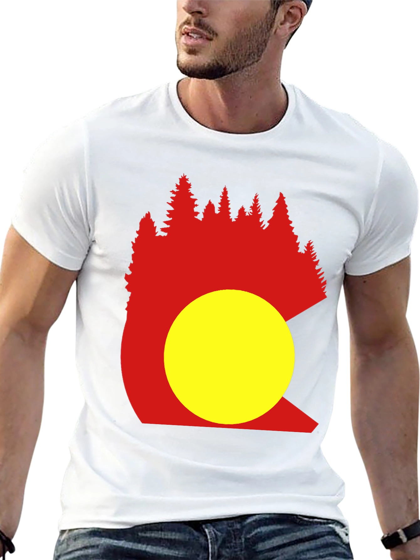 Black Colorado Trees Men's Black Graphic T-Shirt view 13