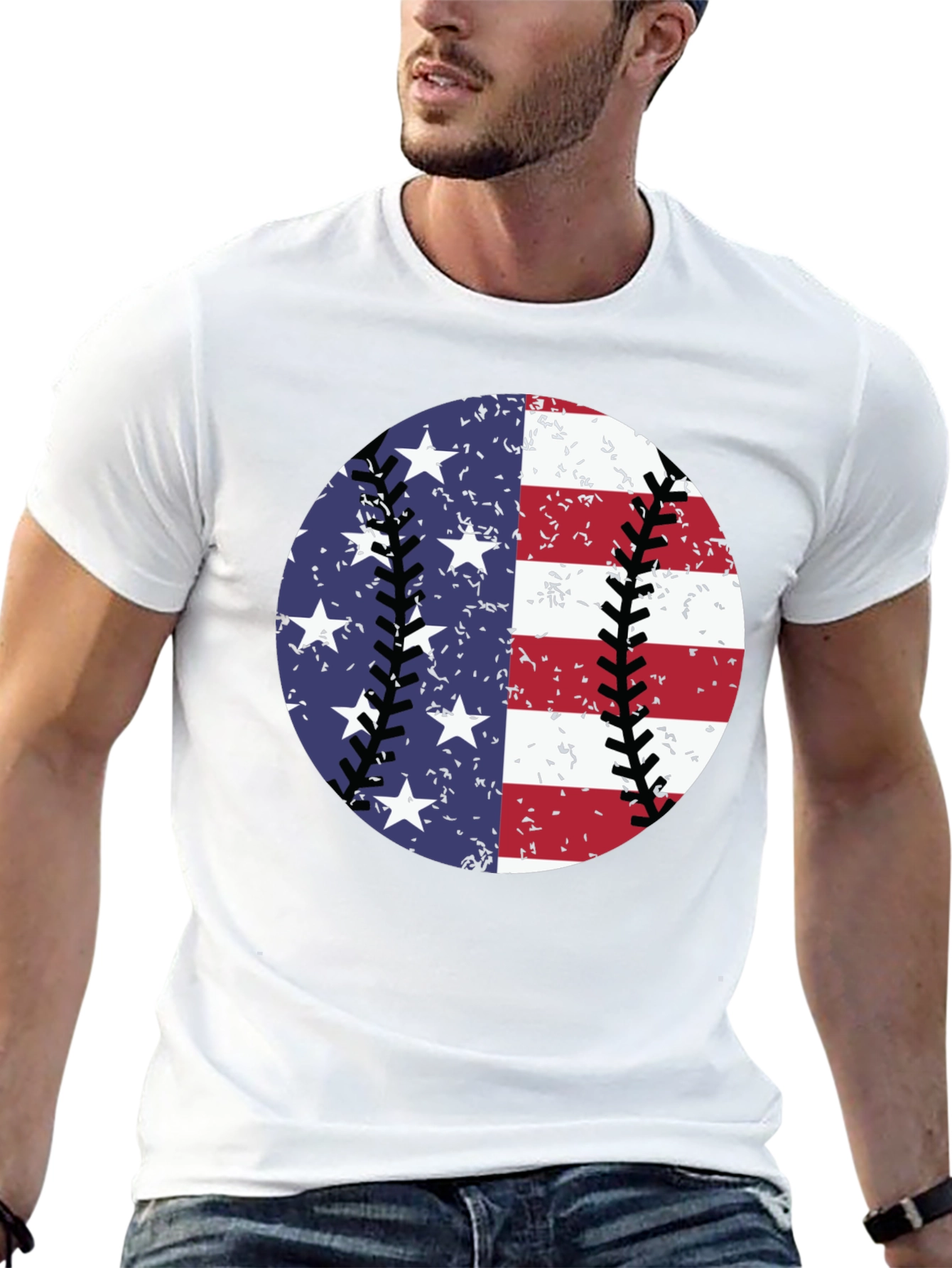 Black Patriotic Baseball T-Shirt: Stars & Stripes Tee view 13