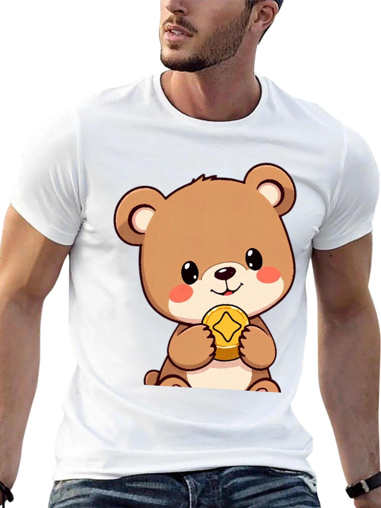 Black Cute Bear with Coin Black T-Shirt view 13