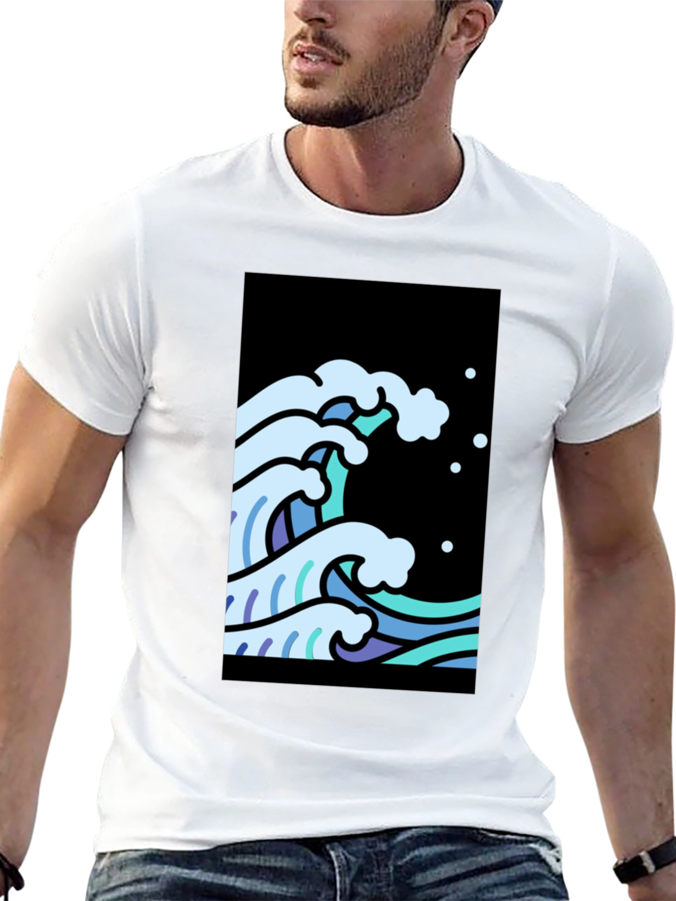 Black Cool Waves Graphic Tee - Black Cotton T-Shirt view 13