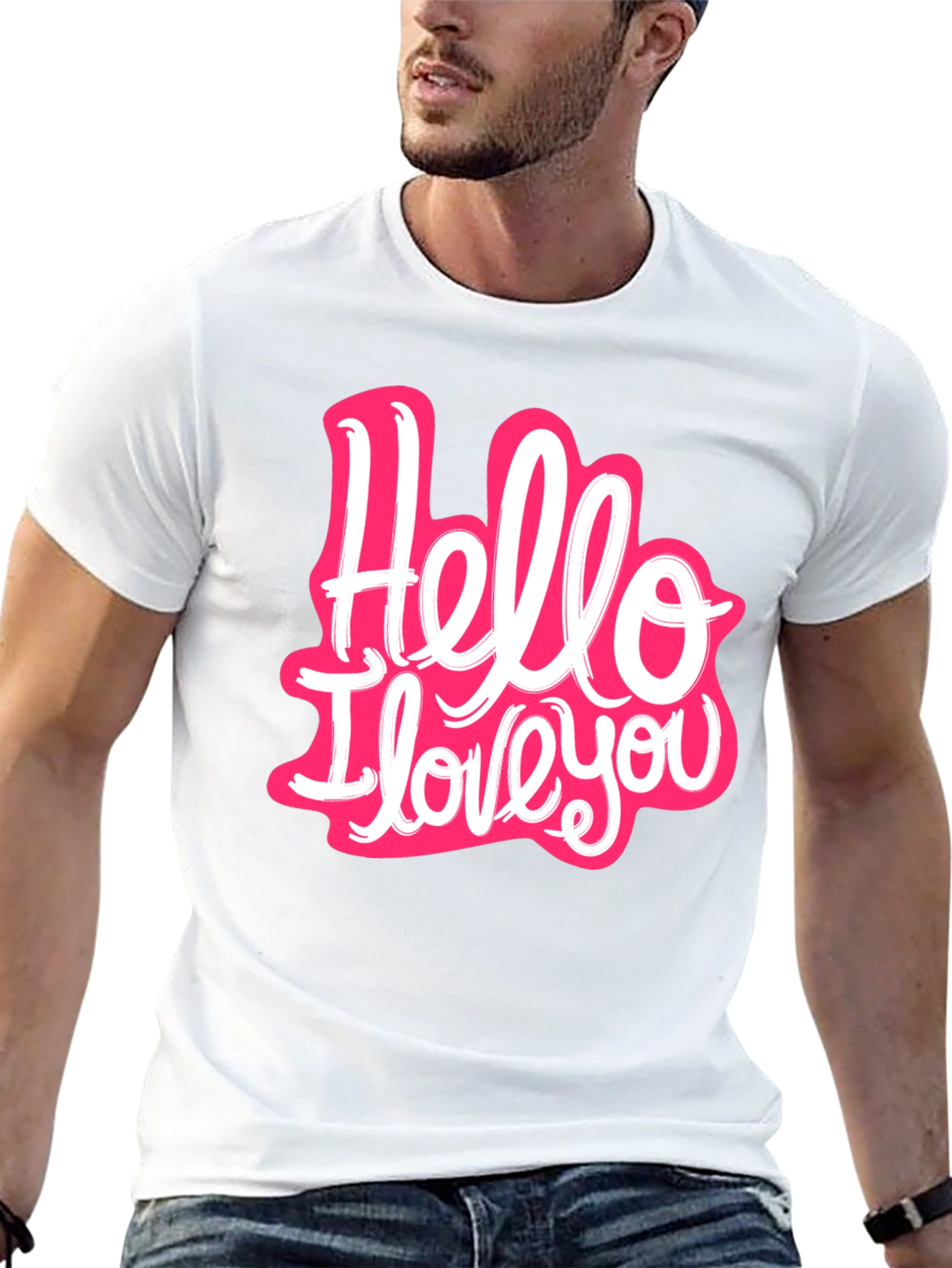 Black Hello I Love You Graphic T-Shirt - Trendy Casual Wear view 13