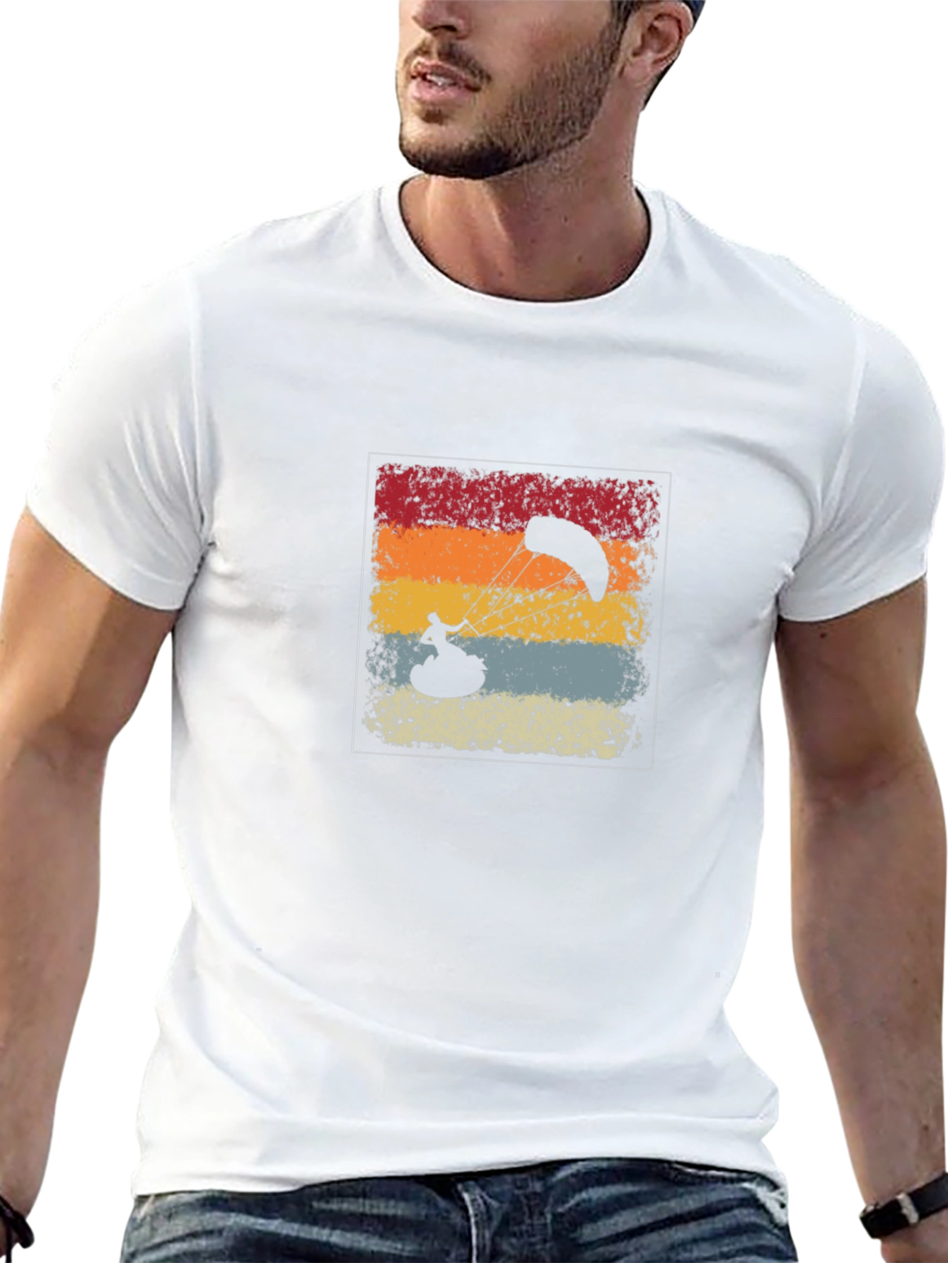 Black Retro Kite Surfing T-Shirt: Vintage Style Tee view 13