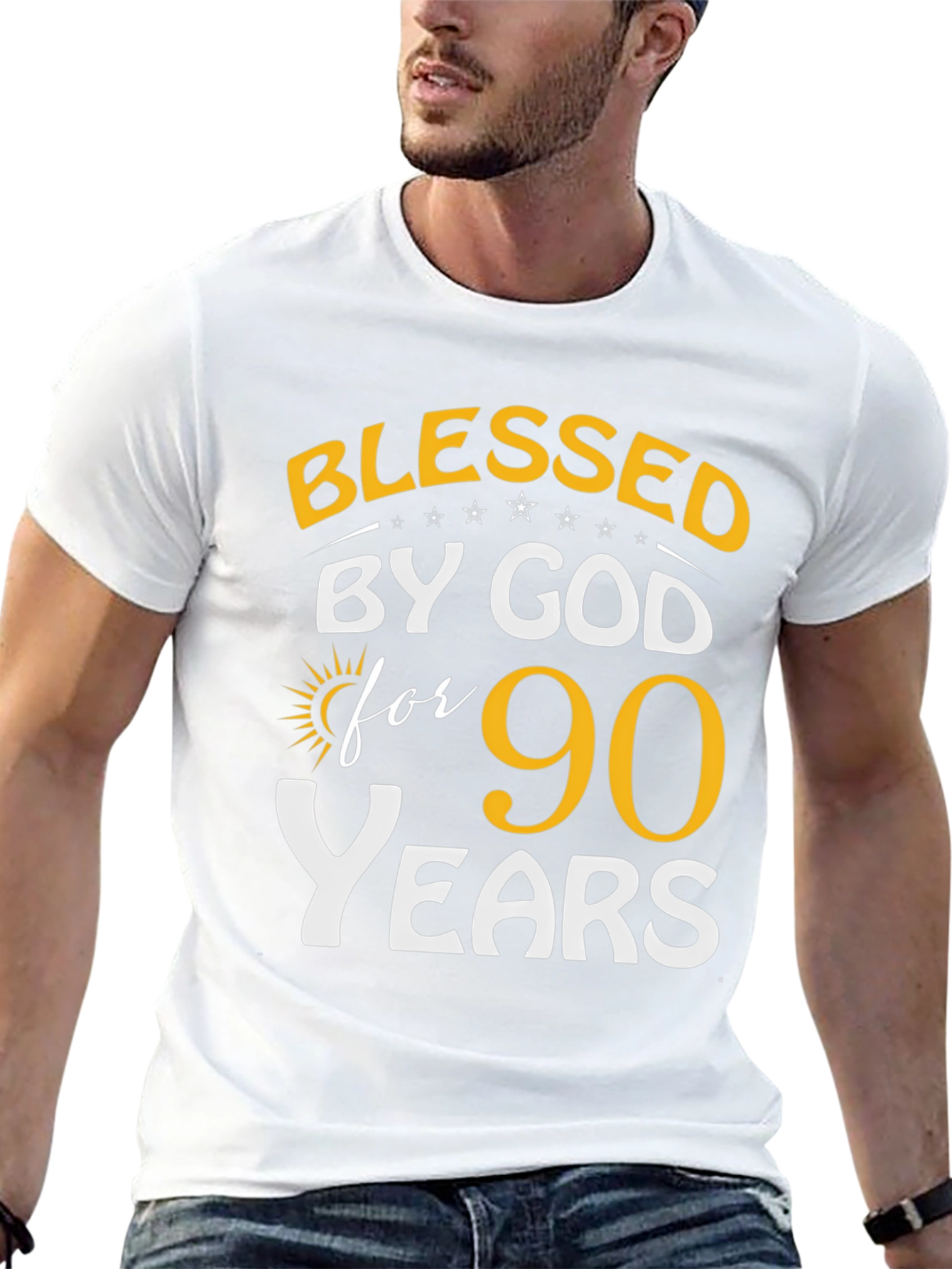 Black Blessed by God 90 Years T-Shirt view 13