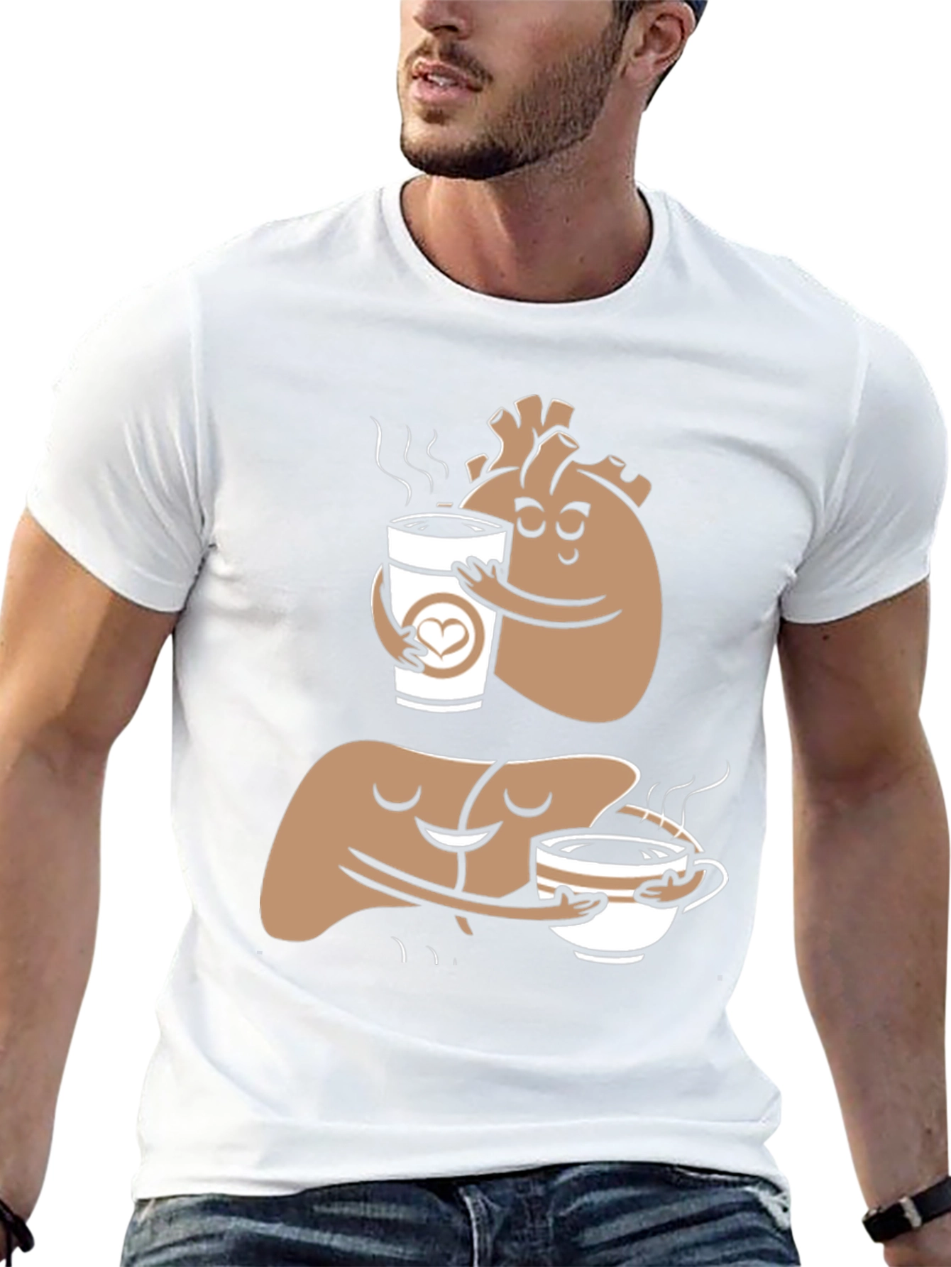 Black Anatomical Heart & Liver Coffee T-Shirt view 13