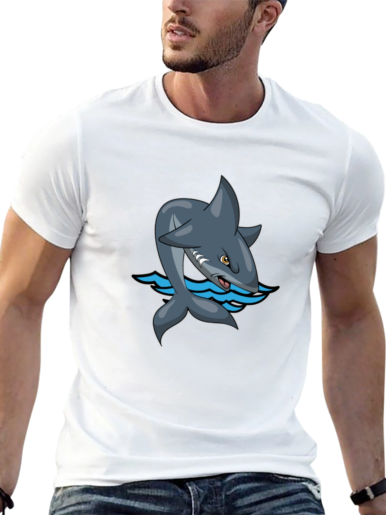 Black Cartoon Shark Graphic Tee - Black Cotton Comfort view 13